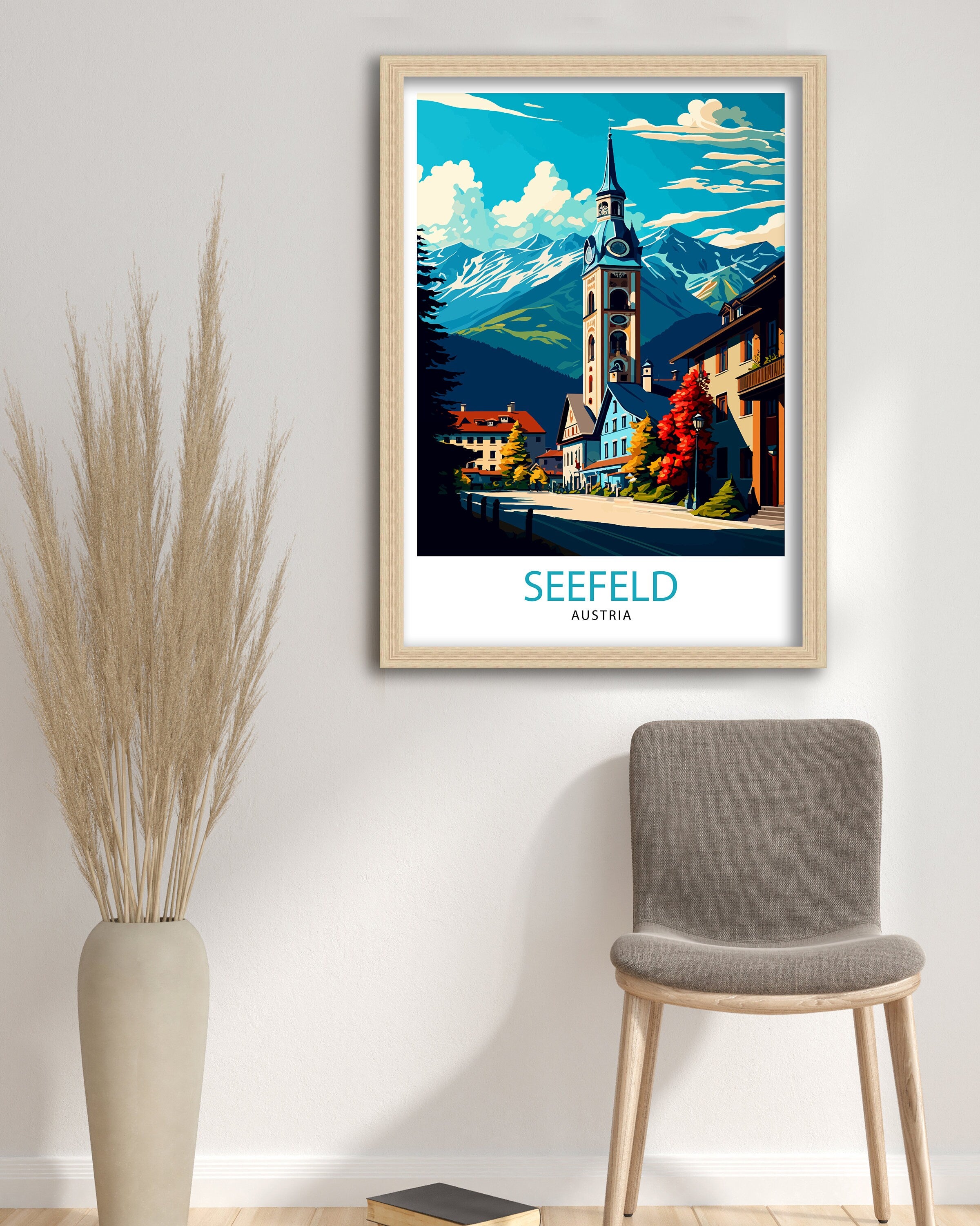 Seefeld Austria Travel Print, Vintage Illustration Art