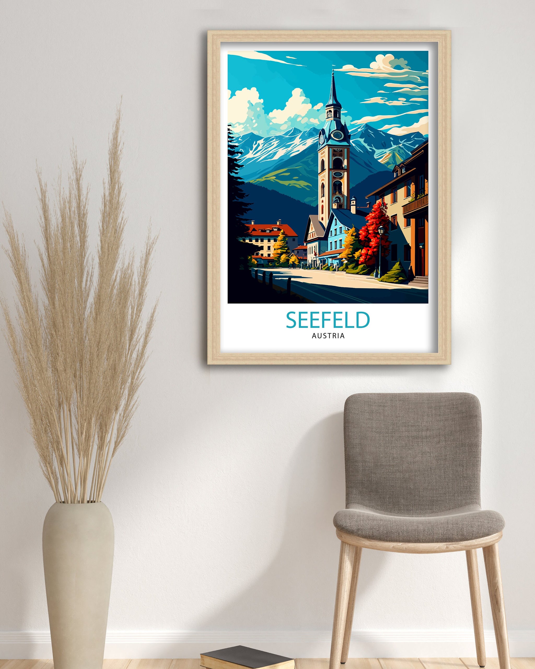 Seefeld Austria Travel Print, Vintage Illustration Art