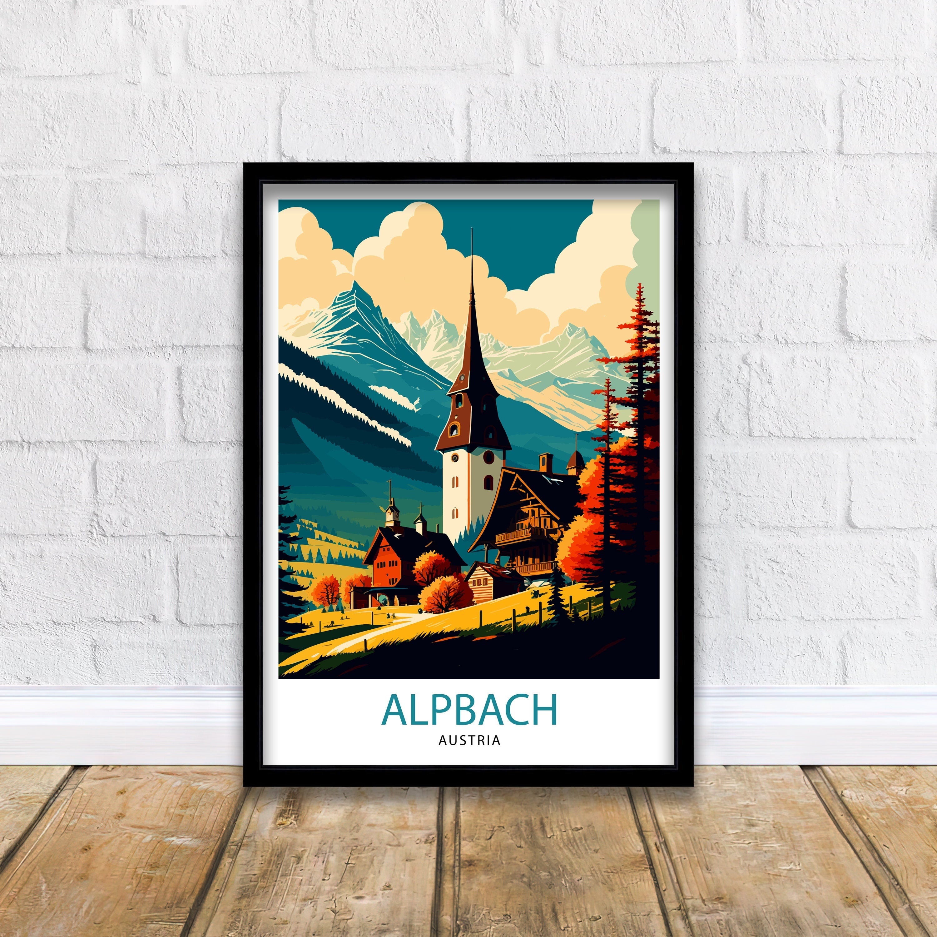 Alpbach Austria Travel Poster, Austrian Alps Home Decor