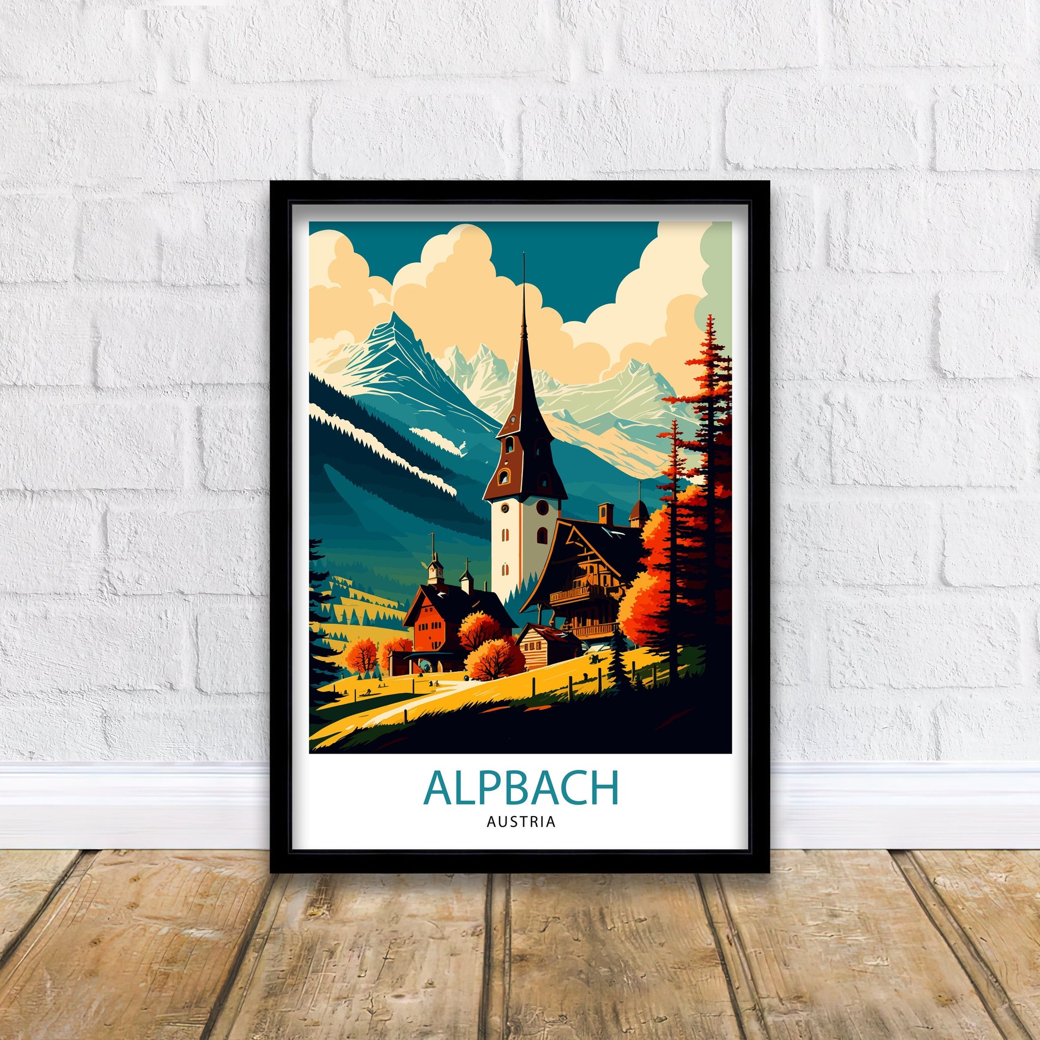 Alpbach Austria Travel Poster, Austrian Alps Home Decor