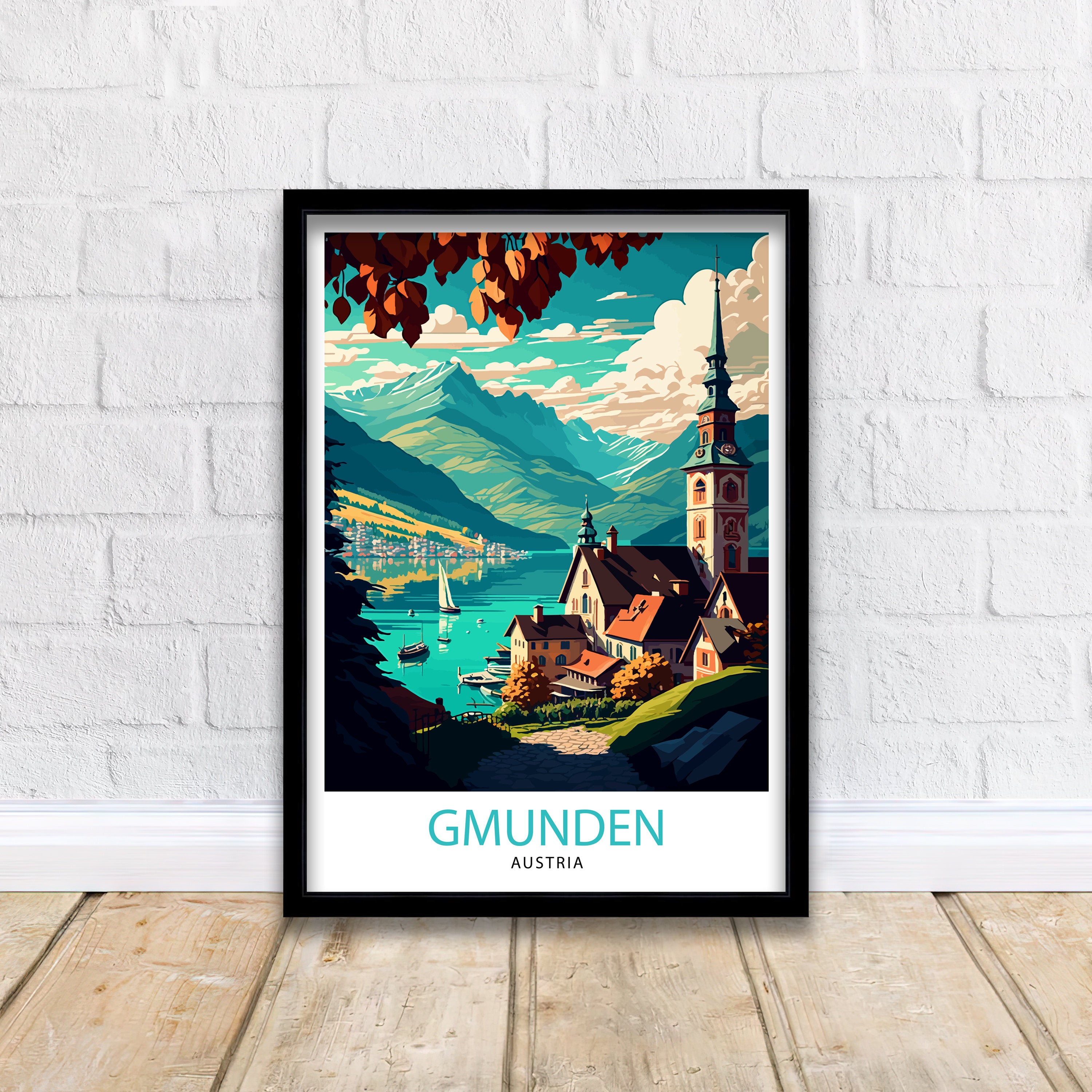 Gmunden Austria Travel Poster, Lake Traunsee Print