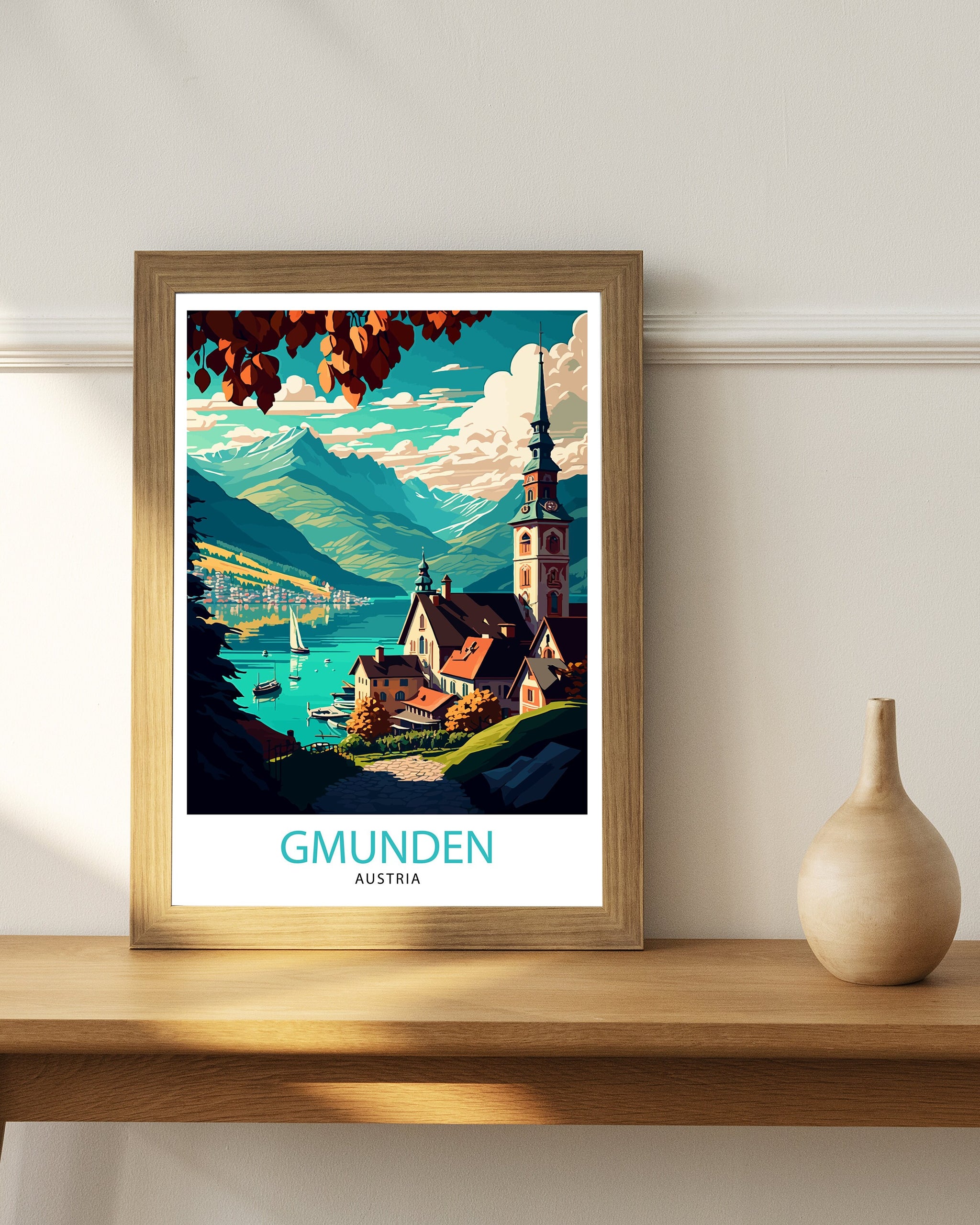 Gmunden Austria Travel Poster, Lake Traunsee Print