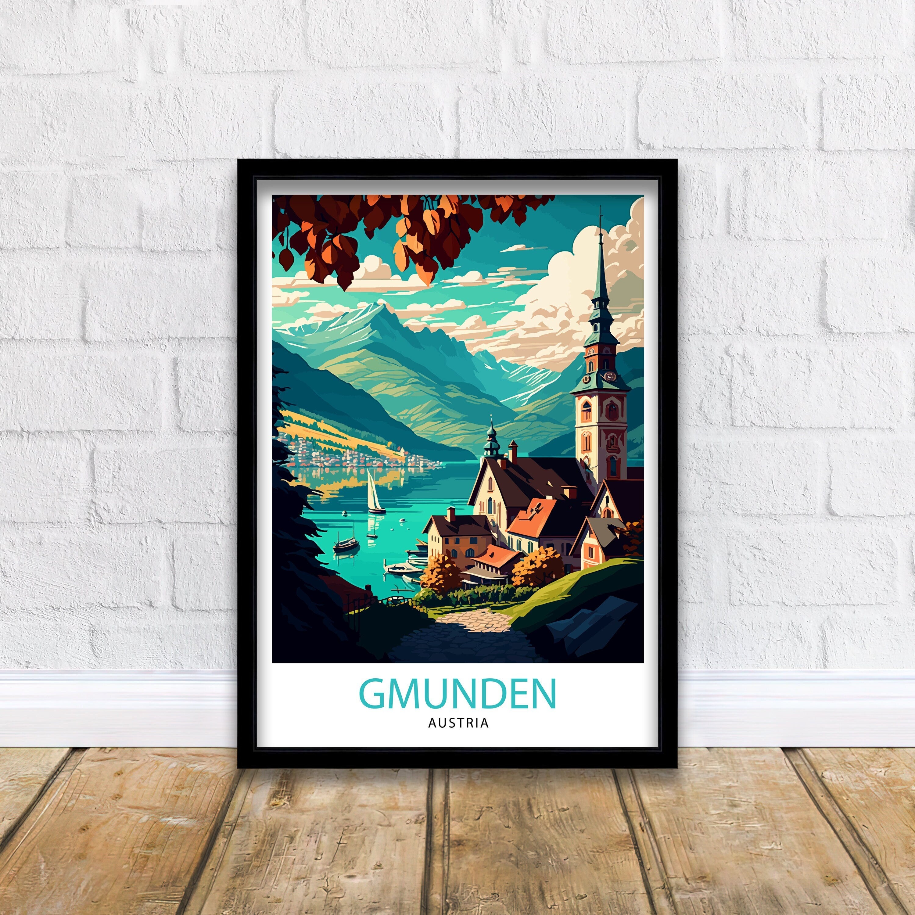 Gmunden Austria Travel Poster, Lake Traunsee Print