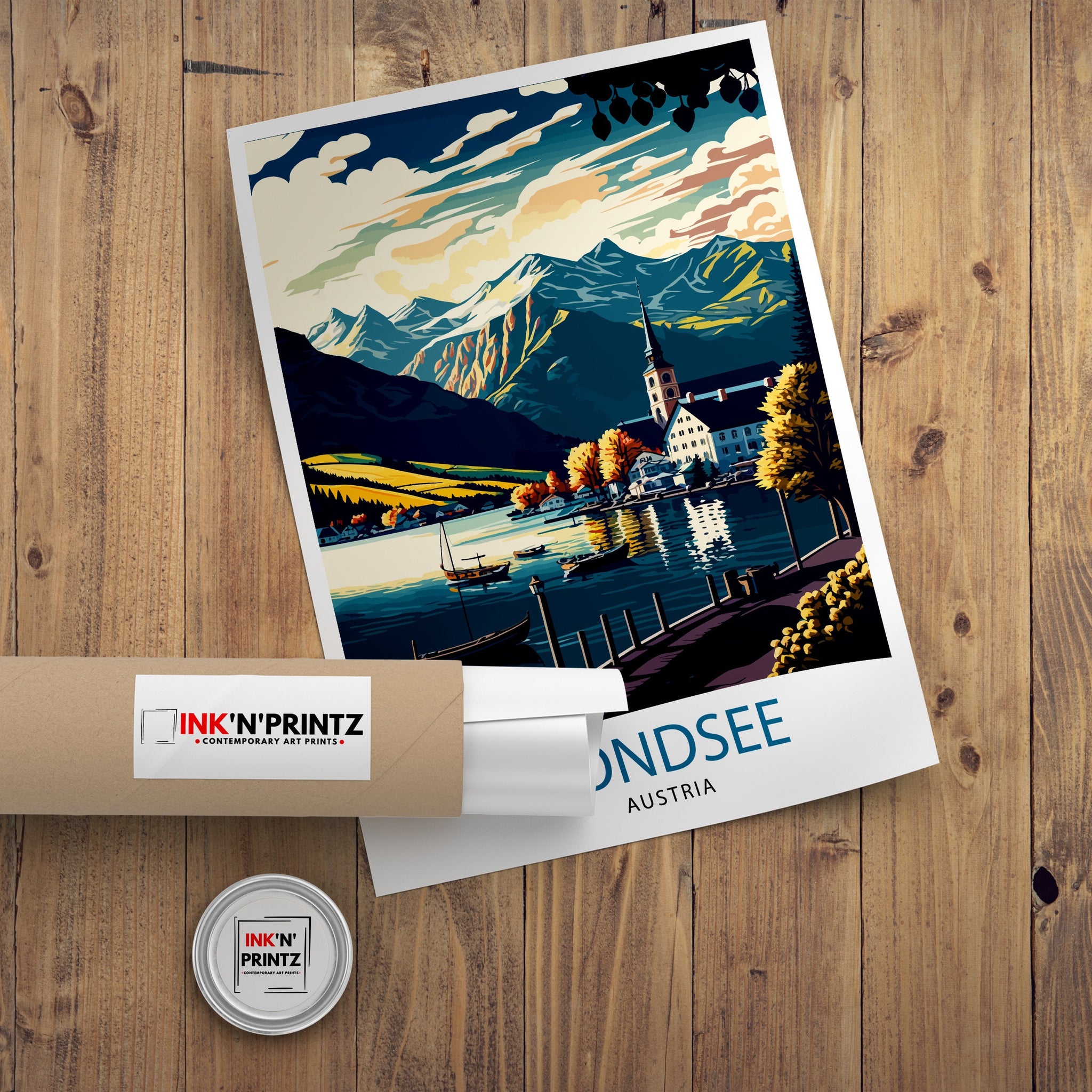 Mondsee Austria Travel Poster, Lake Illustration, Home Decor
