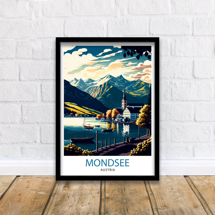 Mondsee Austria Travel Poster Mondsee Wall Art Austria Travel Poster Mondsee Illustration Austria Gift, Travel Decor Home Living Decor