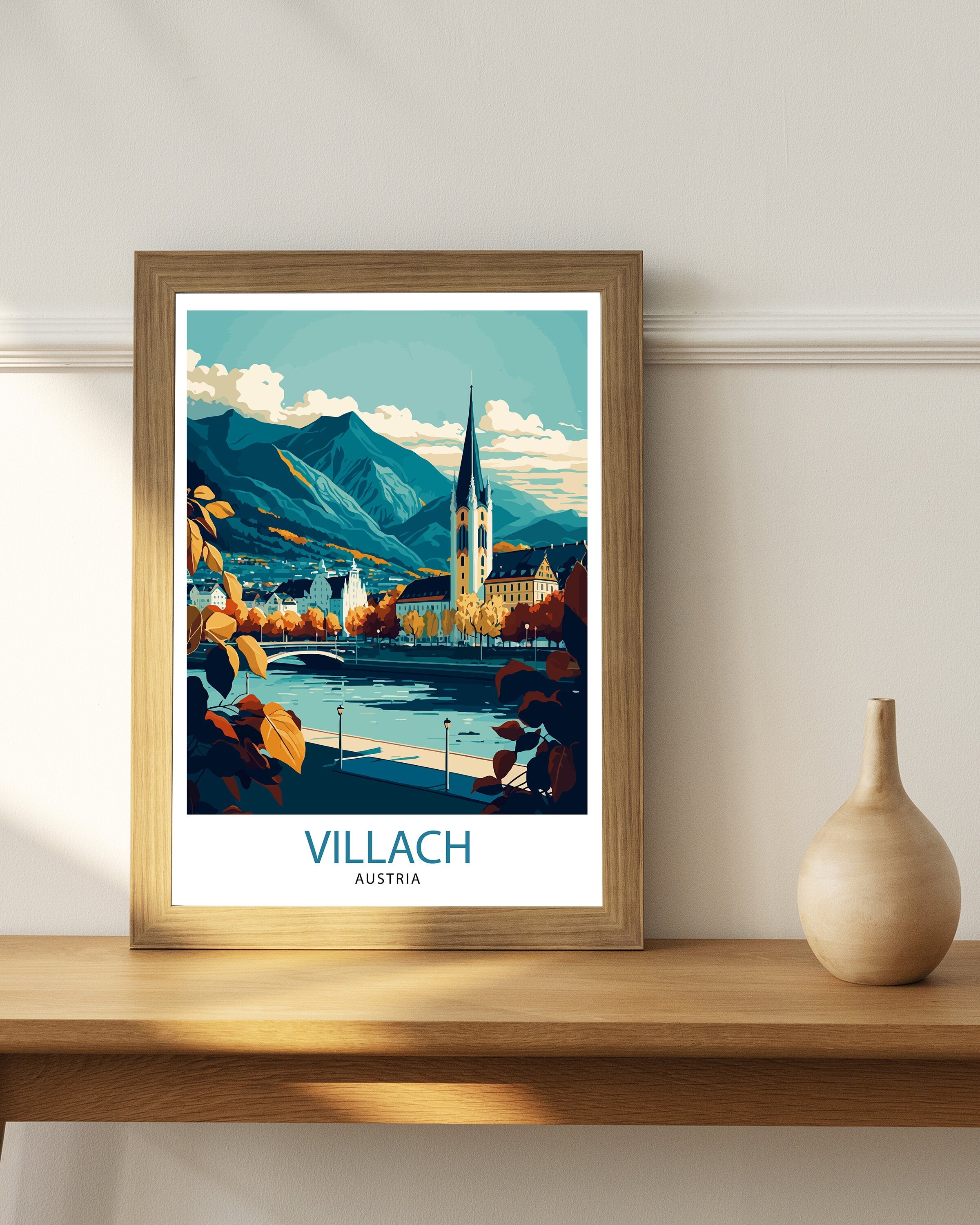 Villach Austria Travel Print Villach Wall Decor Villach Home Living Decor Villach Austria Illustration Travel Poster Gift for Villach