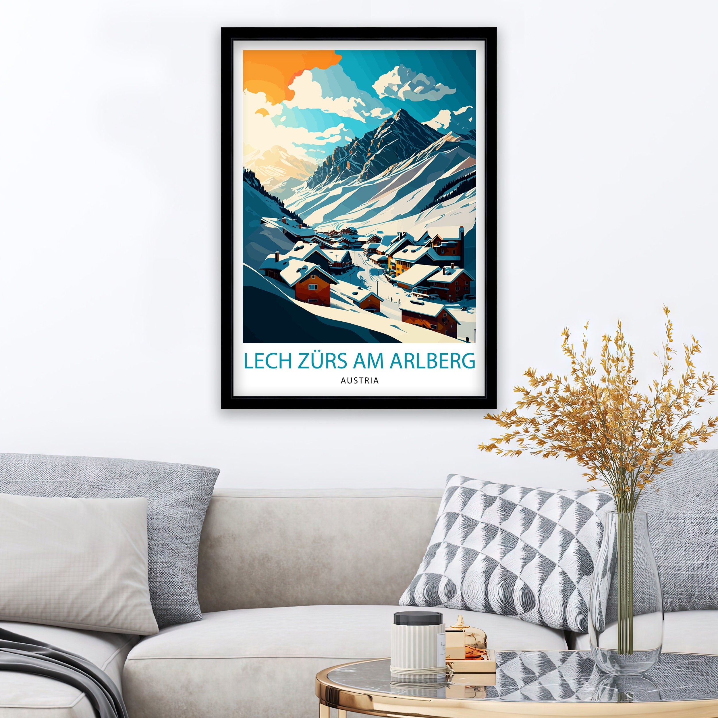 Lech Zurs Austria Travel Print, Skiing Poster