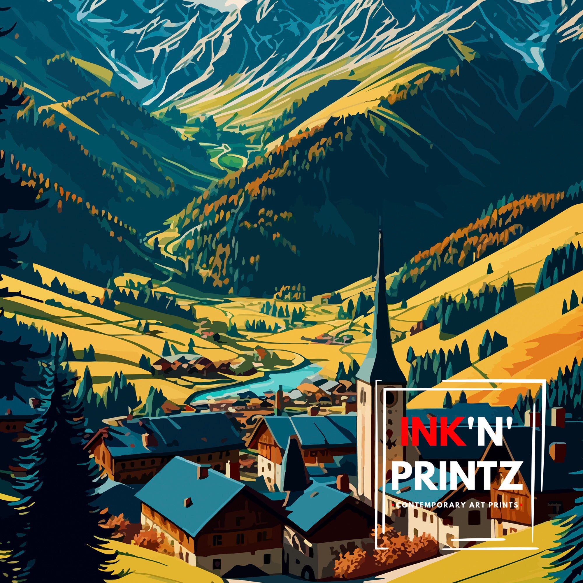 Saalbach Hinterglemm Austria Travel Print Austria Wall Decor Austria Home Living Decor Austria Illustration Travel Poster Gift For Austria