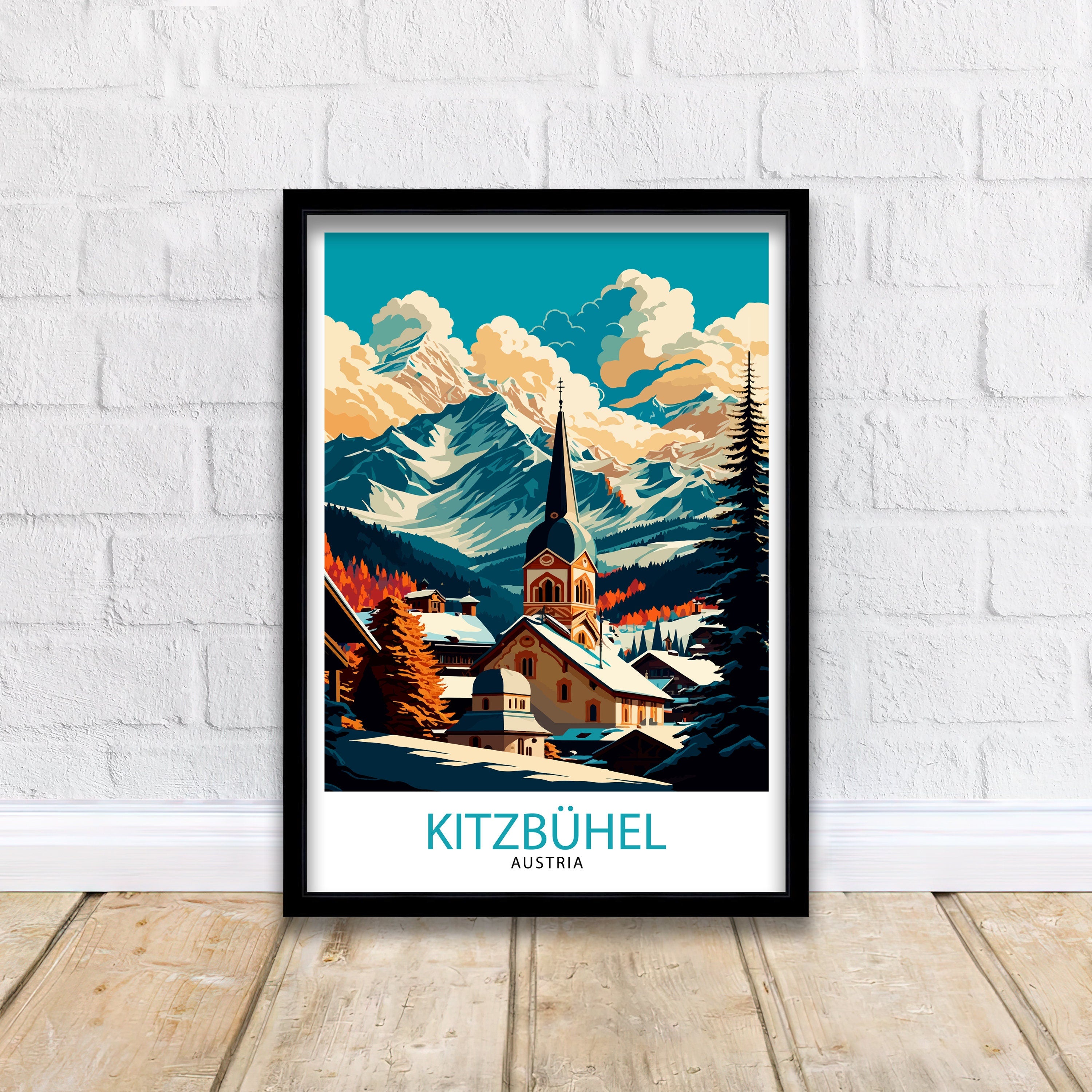 Kitzbuhel Austria Travel Poster | Vintage Alpine Illustration