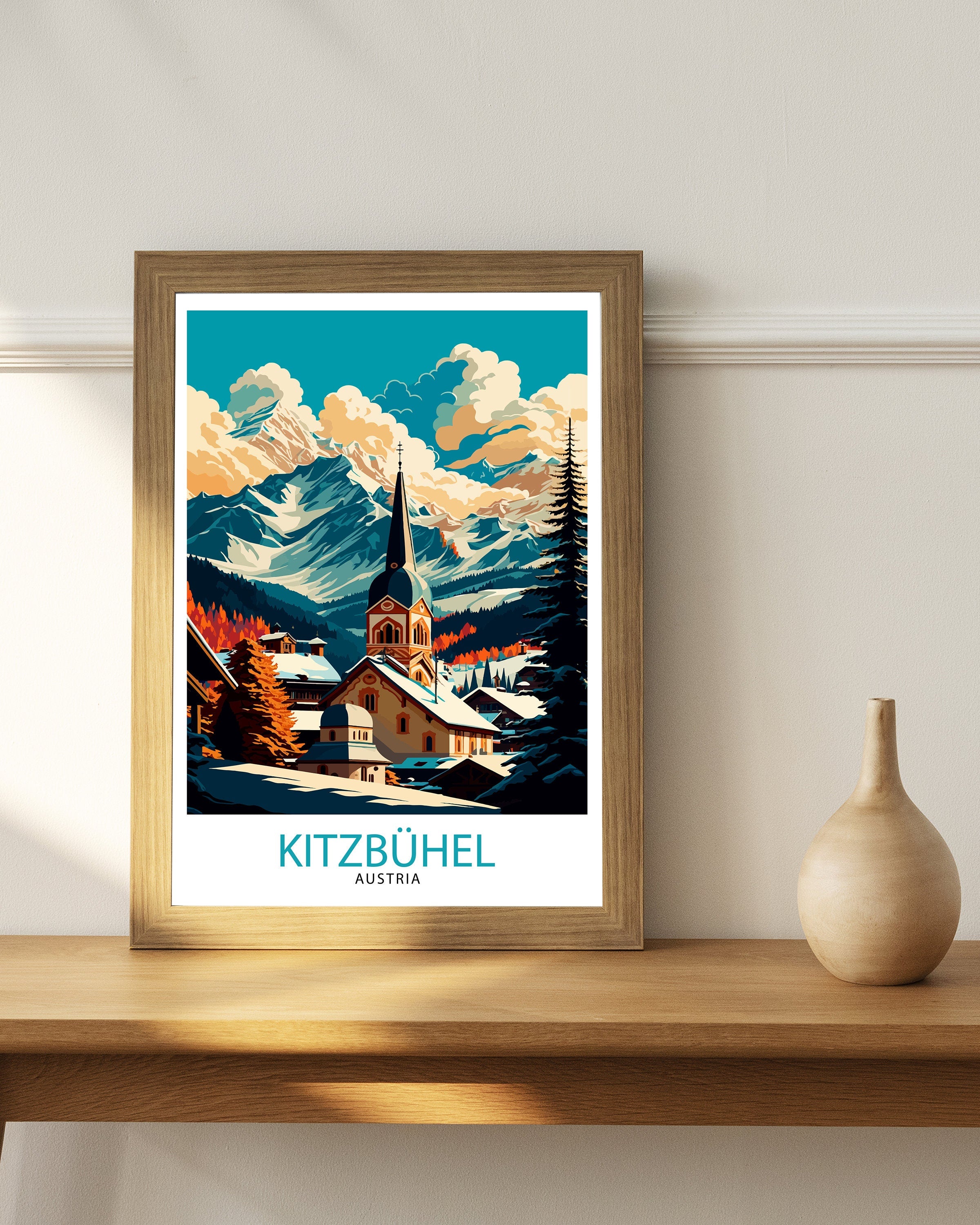 Kitzbuhel Austria Travel Poster | Vintage Alpine Illustration