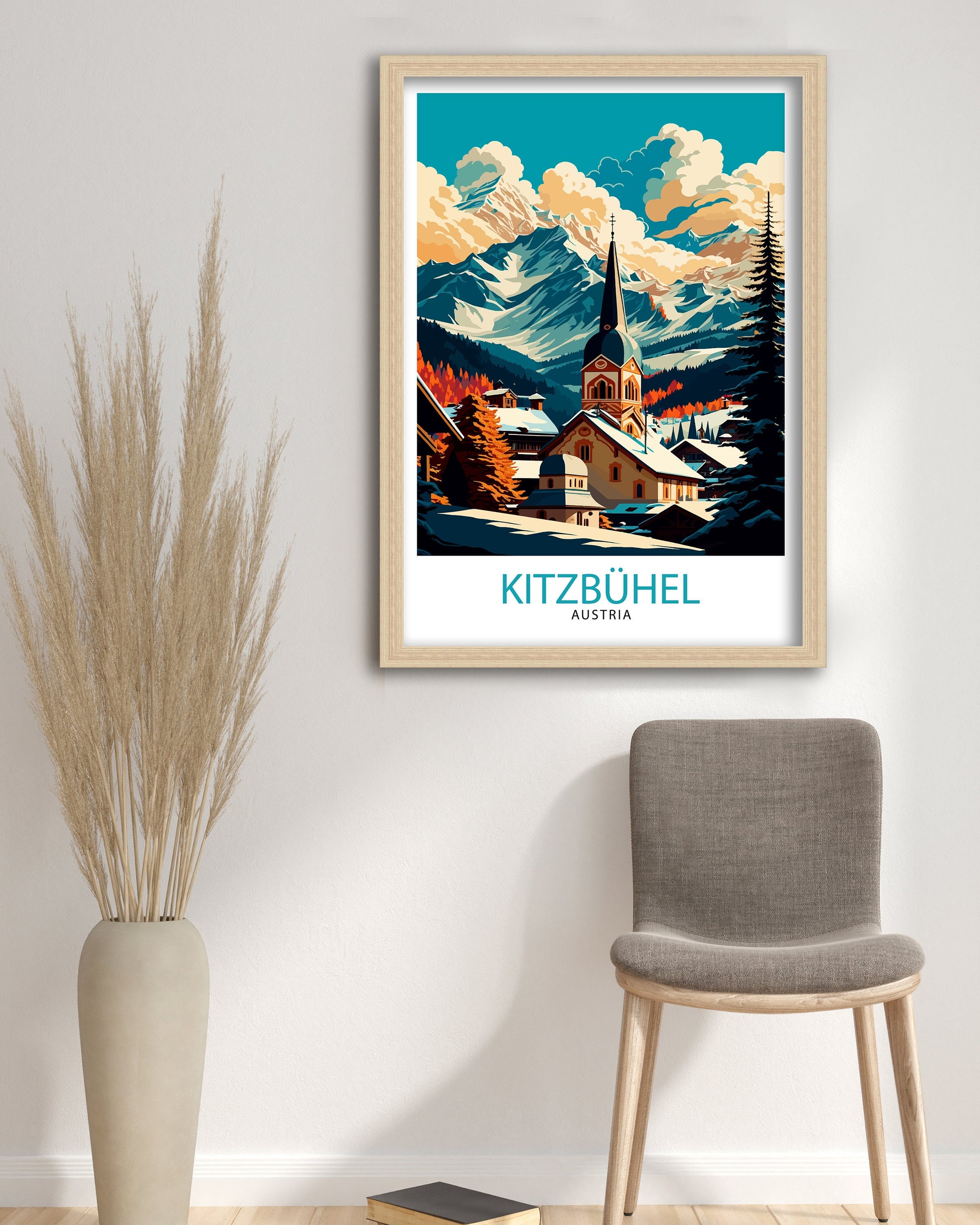 Kitzbuhel Austria Travel Poster | Vintage Alpine Illustration