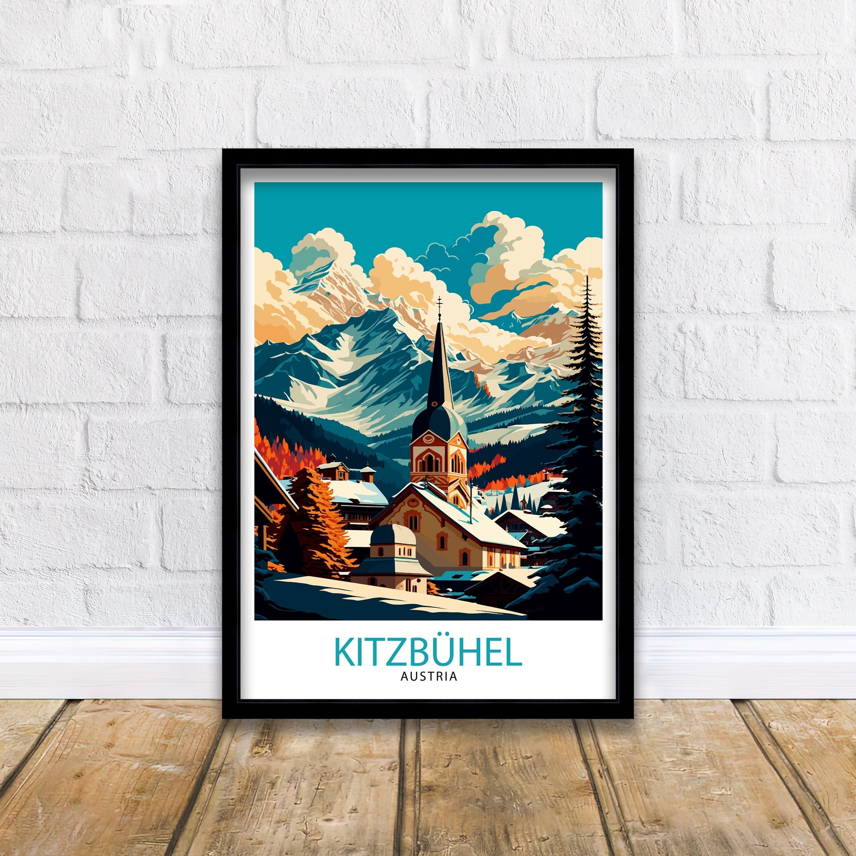Kitzbuhel Austria Travel Poster | Vintage Alpine Illustration