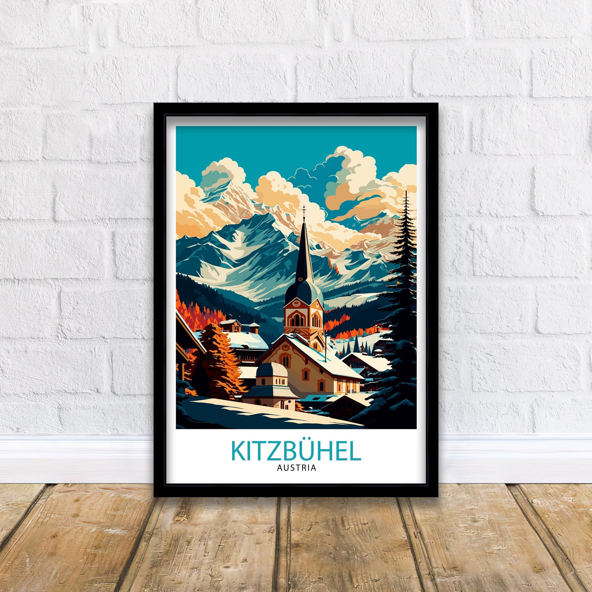 Kitzbuhel Austria Travel Poster | Vintage Alpine Illustration