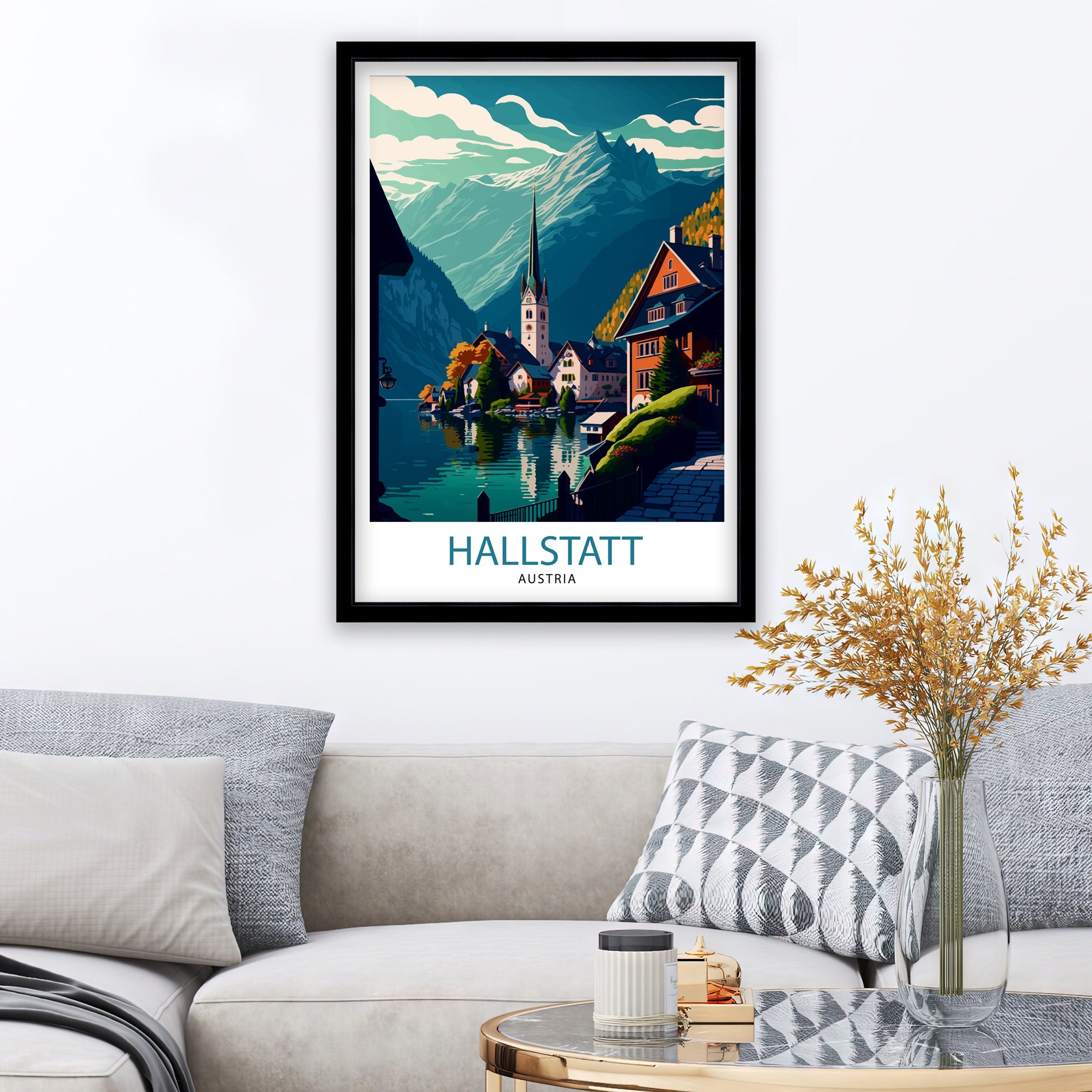 Hallstatt Austria Travel Print Hallstatt Wall Decor Hallstatt Home Living Decor Hallstatt Illustration Travel Poster Austria Home Decor