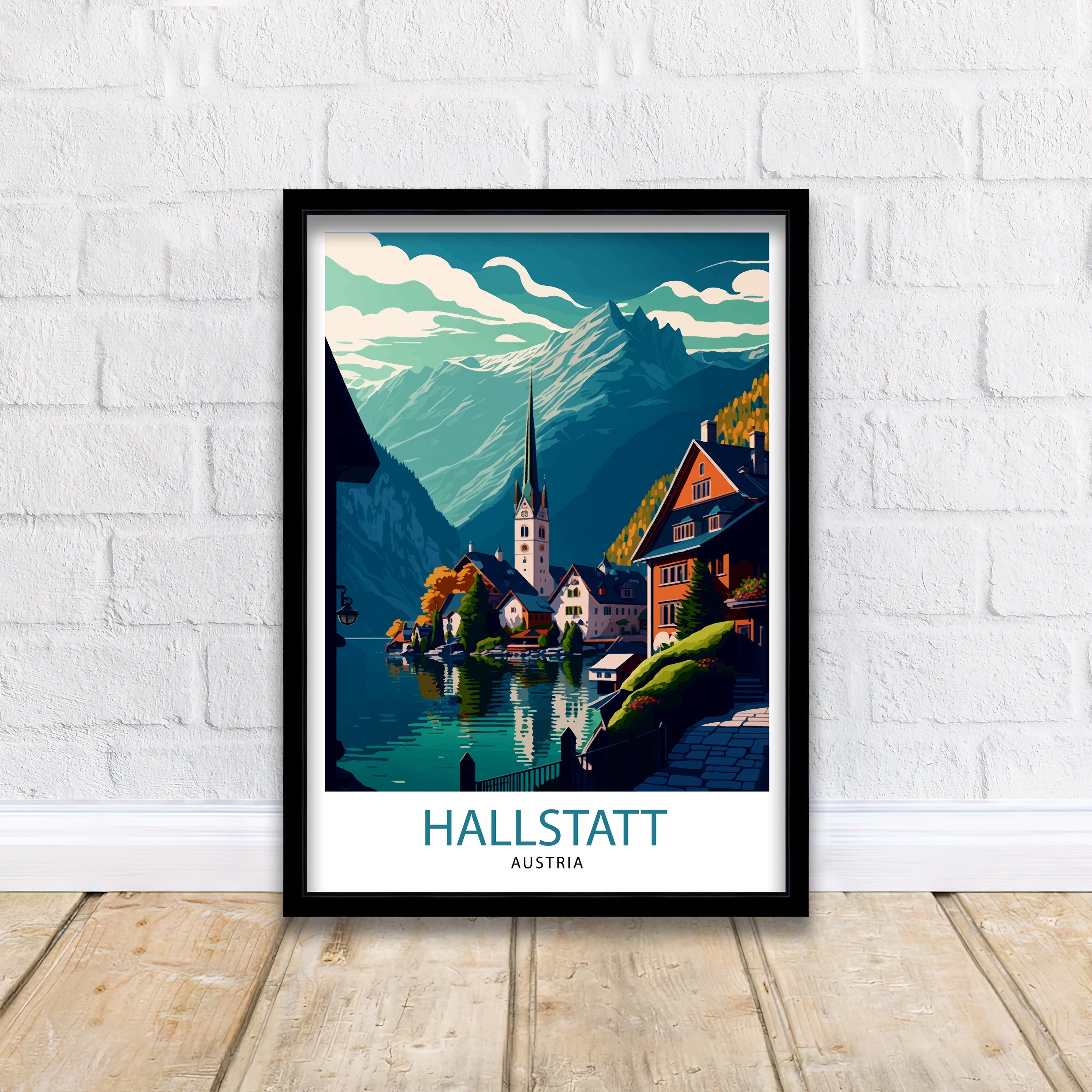 Hallstatt Austria Travel Print Hallstatt Wall Decor Hallstatt Home Living Decor Hallstatt Illustration Travel Poster Austria Home Decor