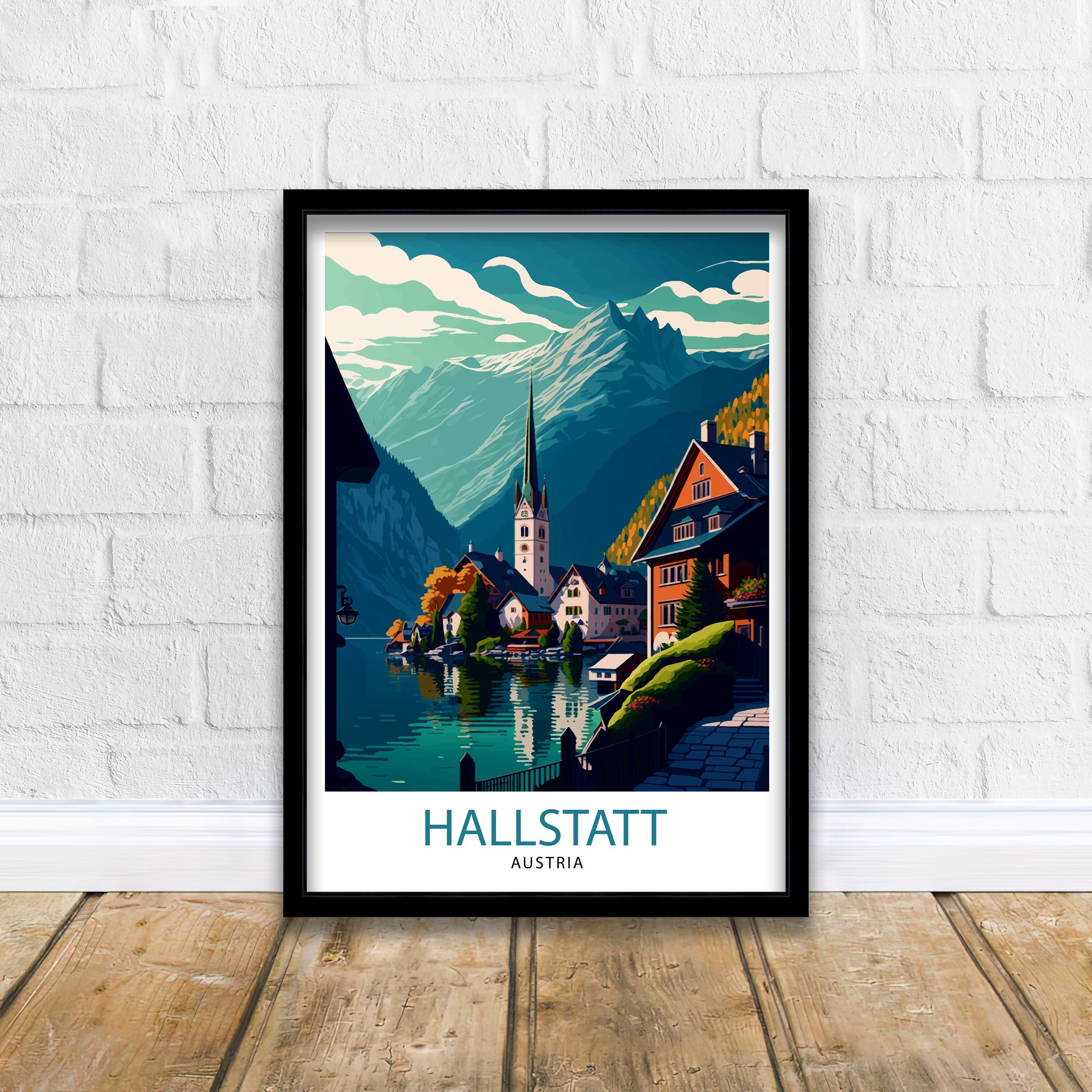 Hallstatt Austria Travel Print Hallstatt Wall Decor Hallstatt Home Living Decor Hallstatt Illustration Travel Poster Austria Home Decor