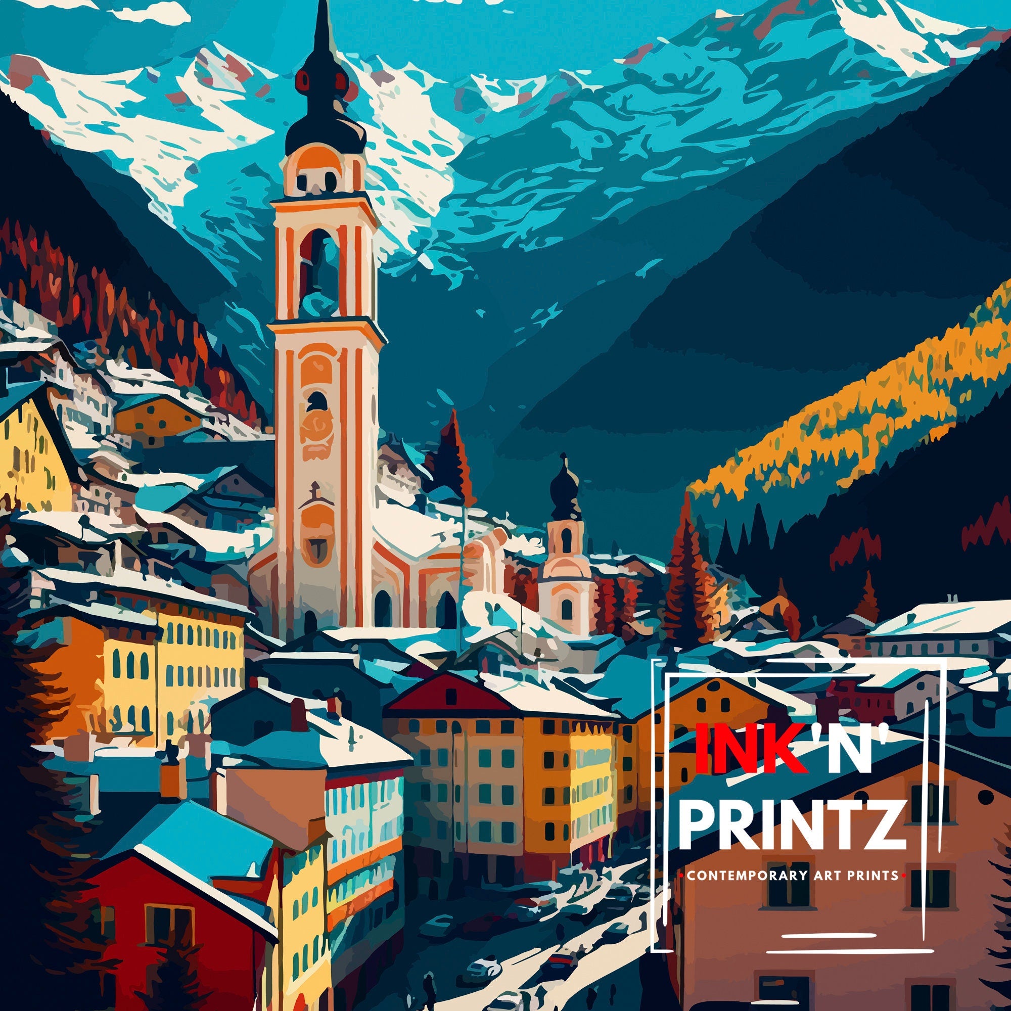 Bad Gastein Austria Illustration Print, Vintage Travel Poster