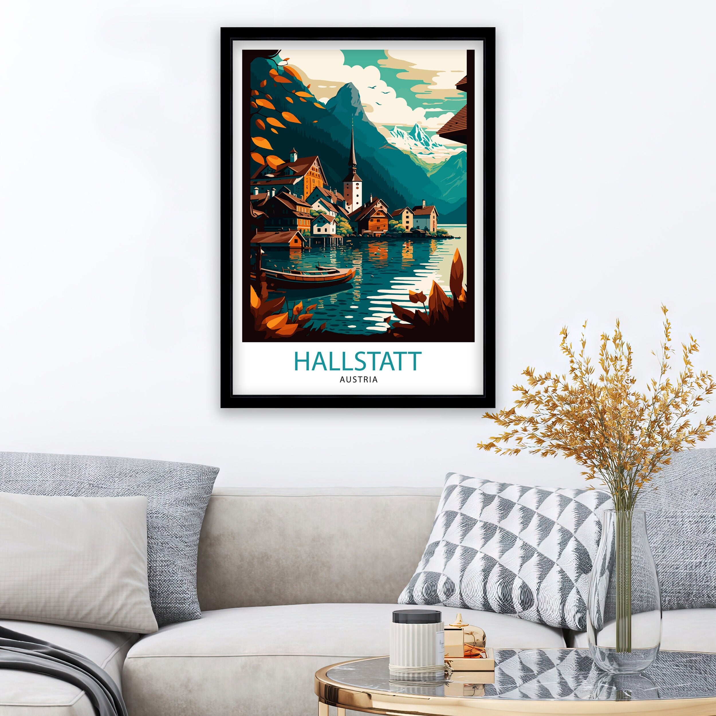 Hallstatt Austria Travel Print Hallstatt Wall Decor Hallstatt Home Living Decor Hallstatt Illustration Travel Poster Gift For Austria Home