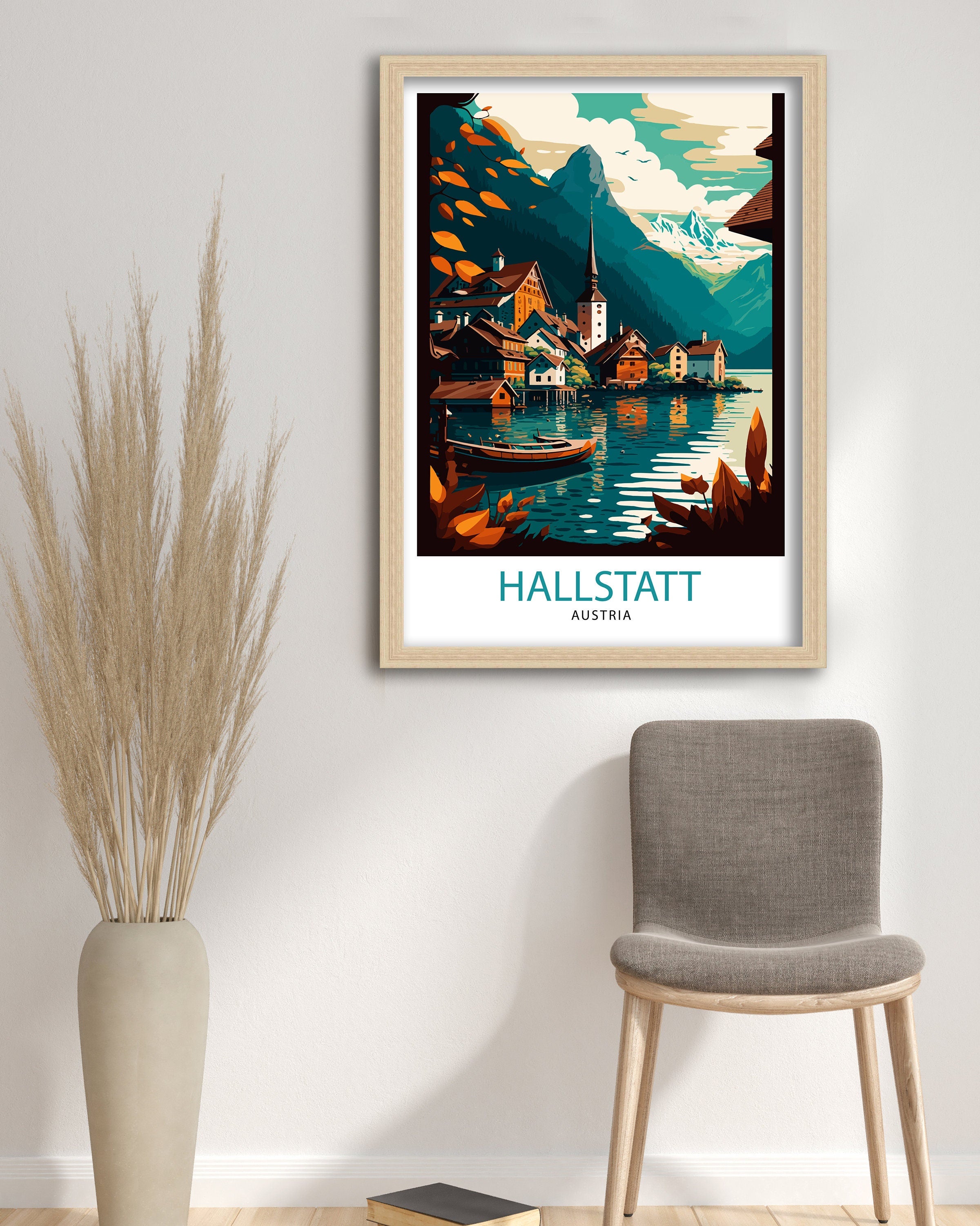 Hallstatt Austria Travel Print Hallstatt Wall Decor Hallstatt Home Living Decor Hallstatt Illustration Travel Poster Gift For Austria Home