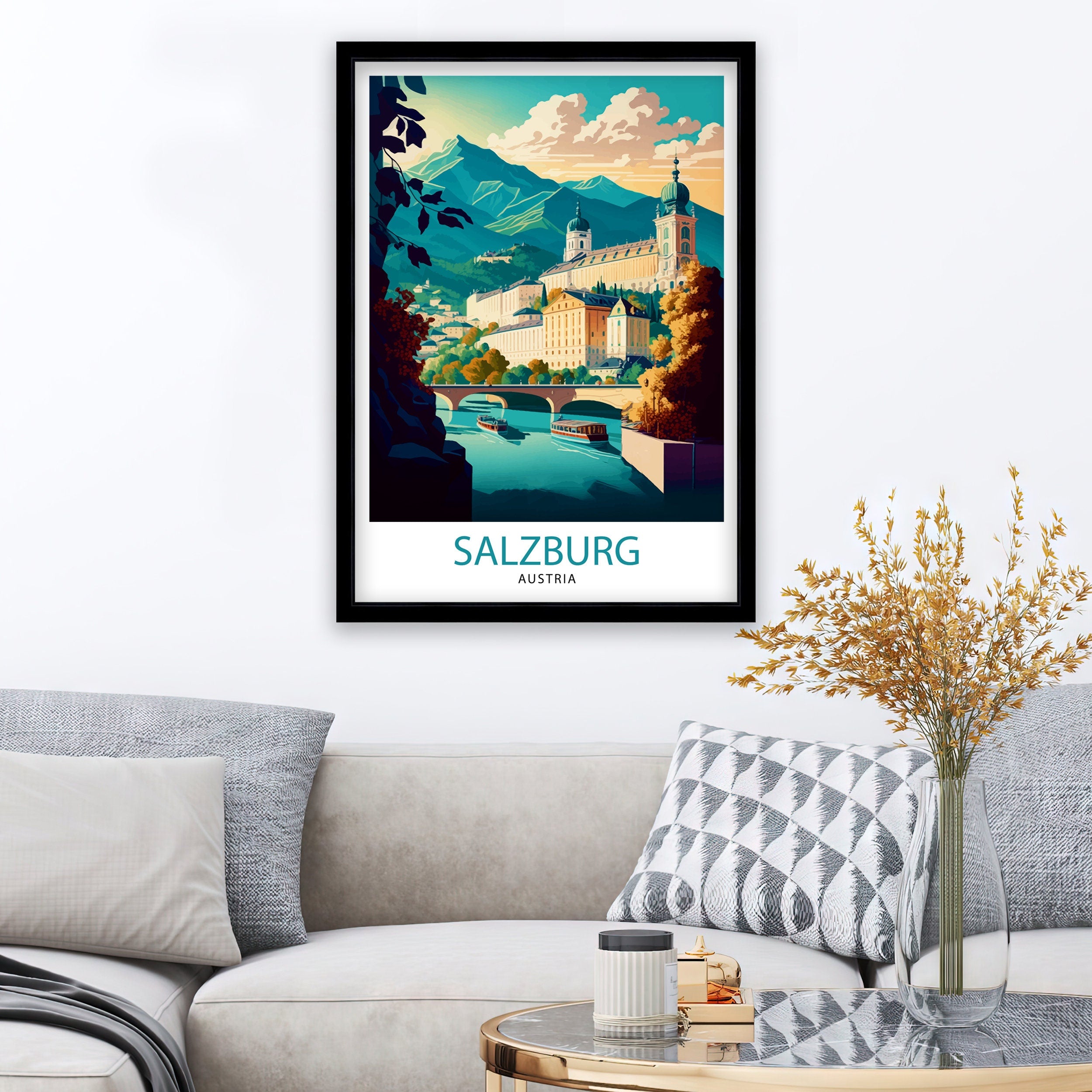 Salzburg Austria Travel Poster, City Illustration Art Print