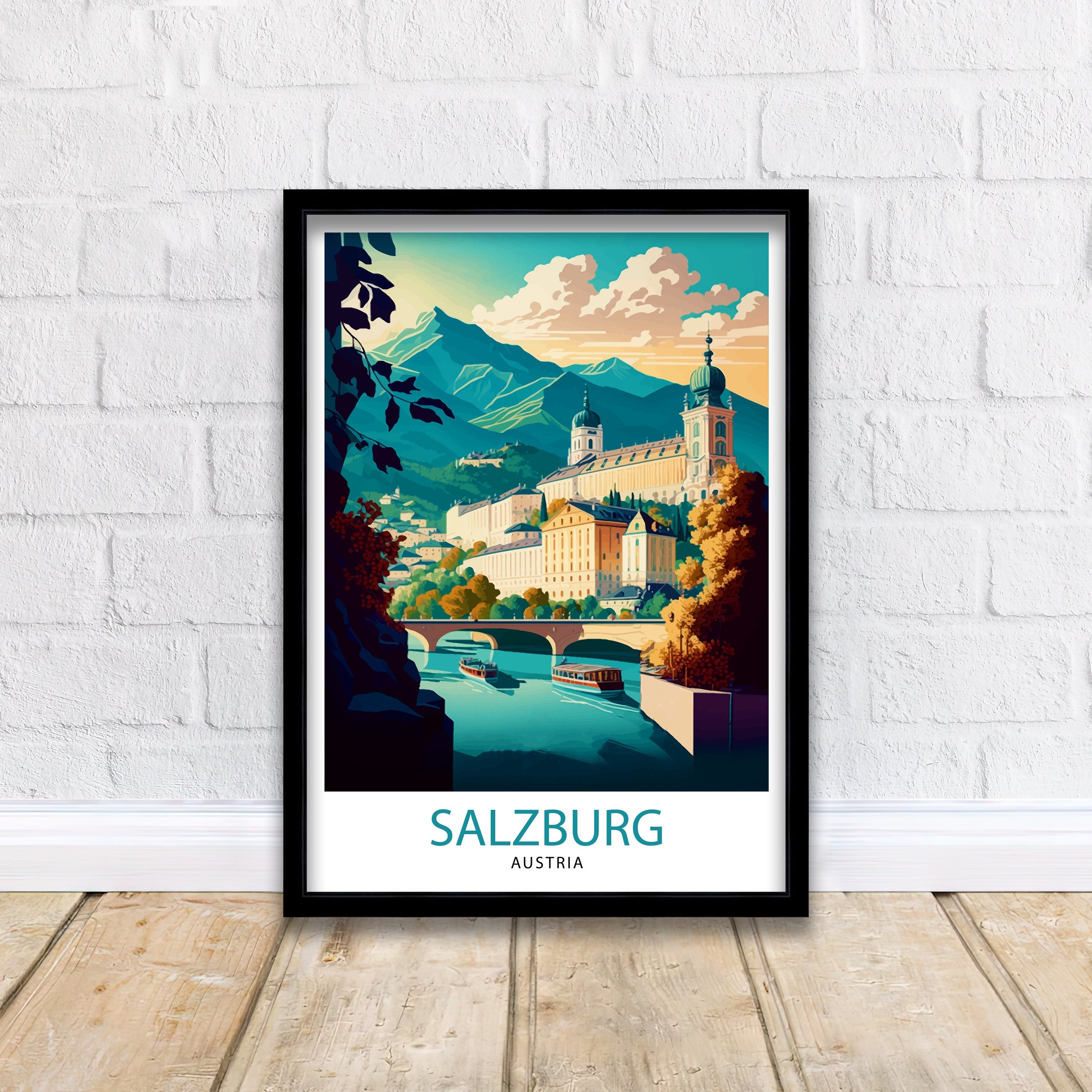 Salzburg Austria Travel Poster, City Illustration Art Print