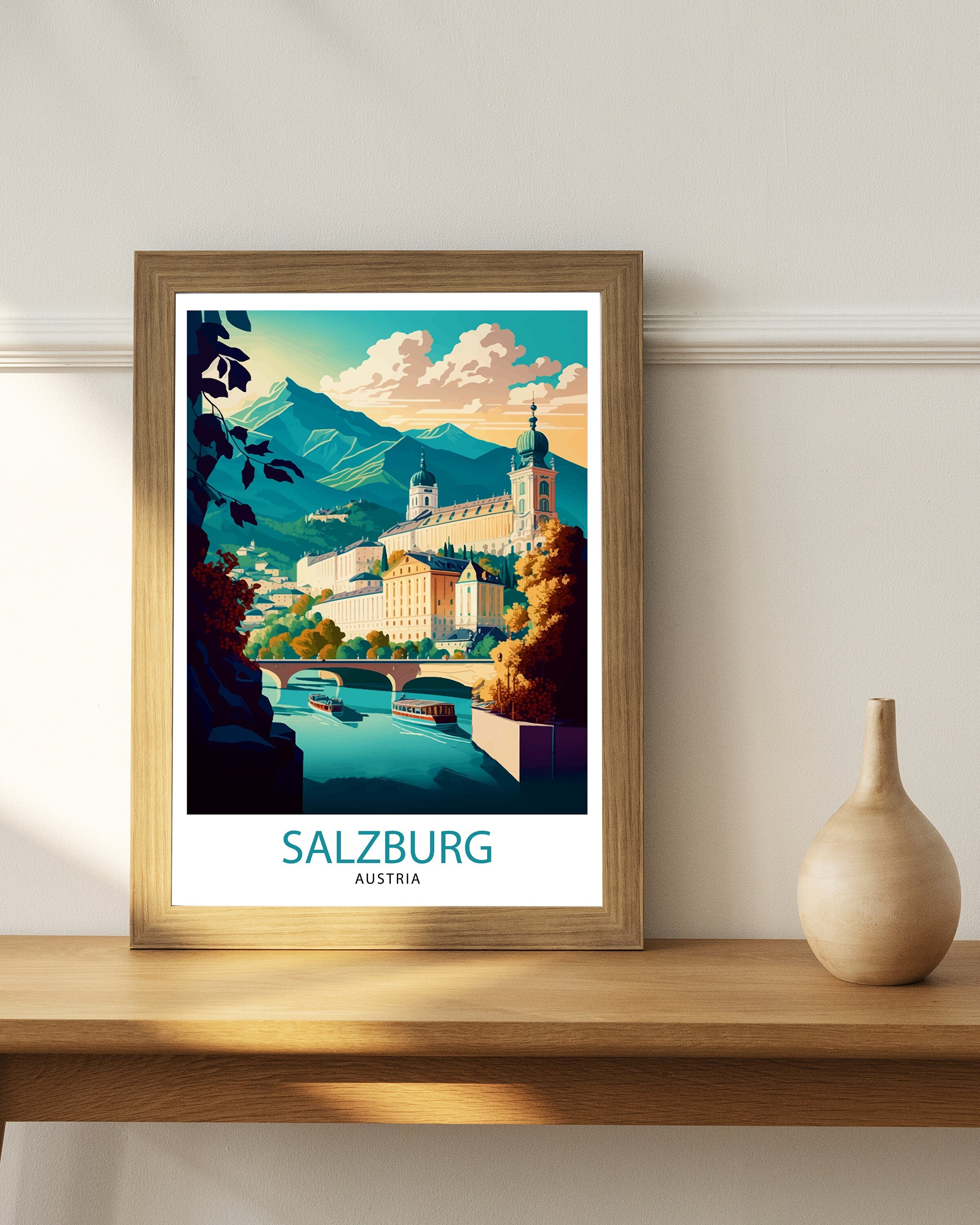 Salzburg Austria Travel Poster, City Illustration Art Print