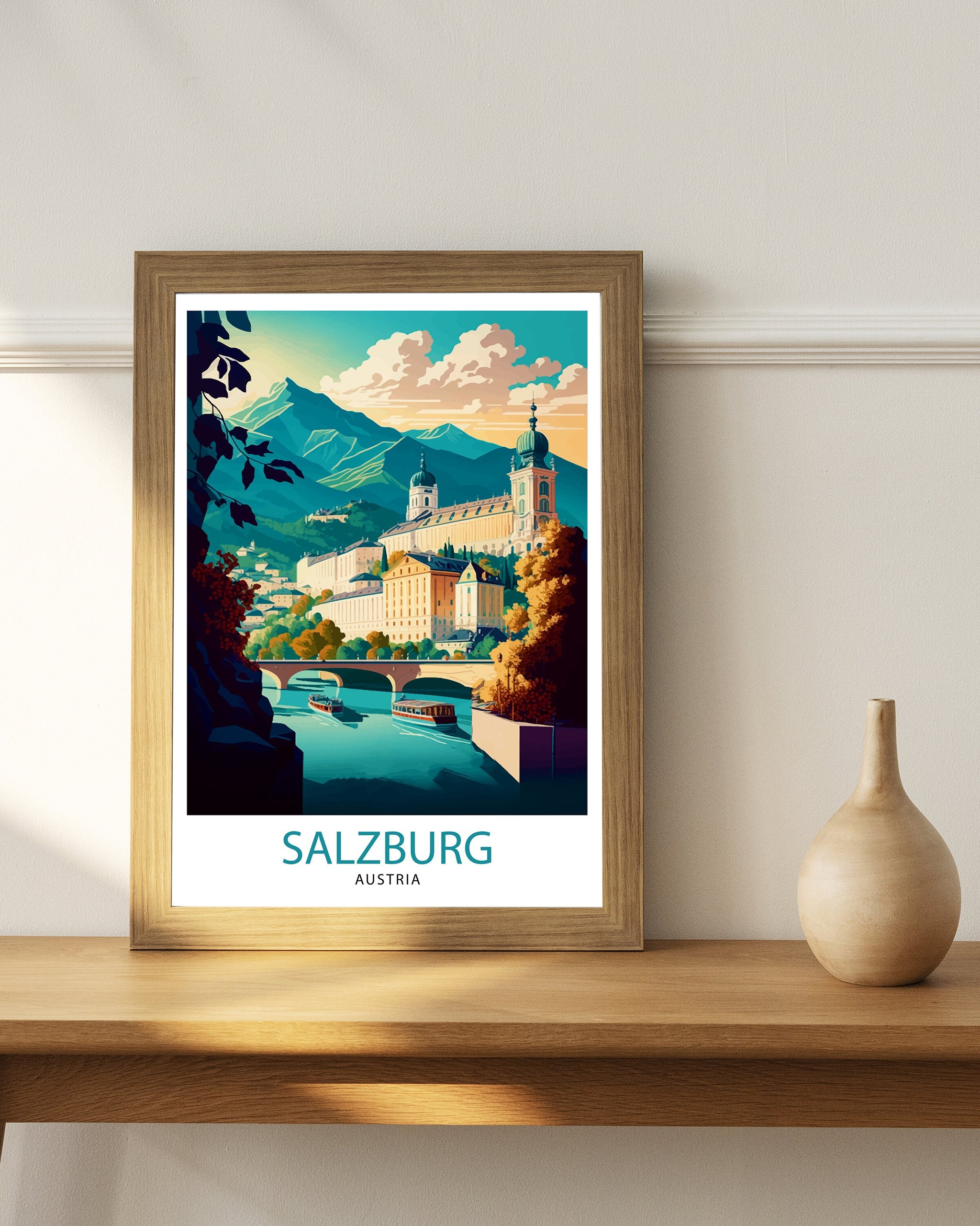 Salzburg Austria Travel Poster, City Illustration Art Print