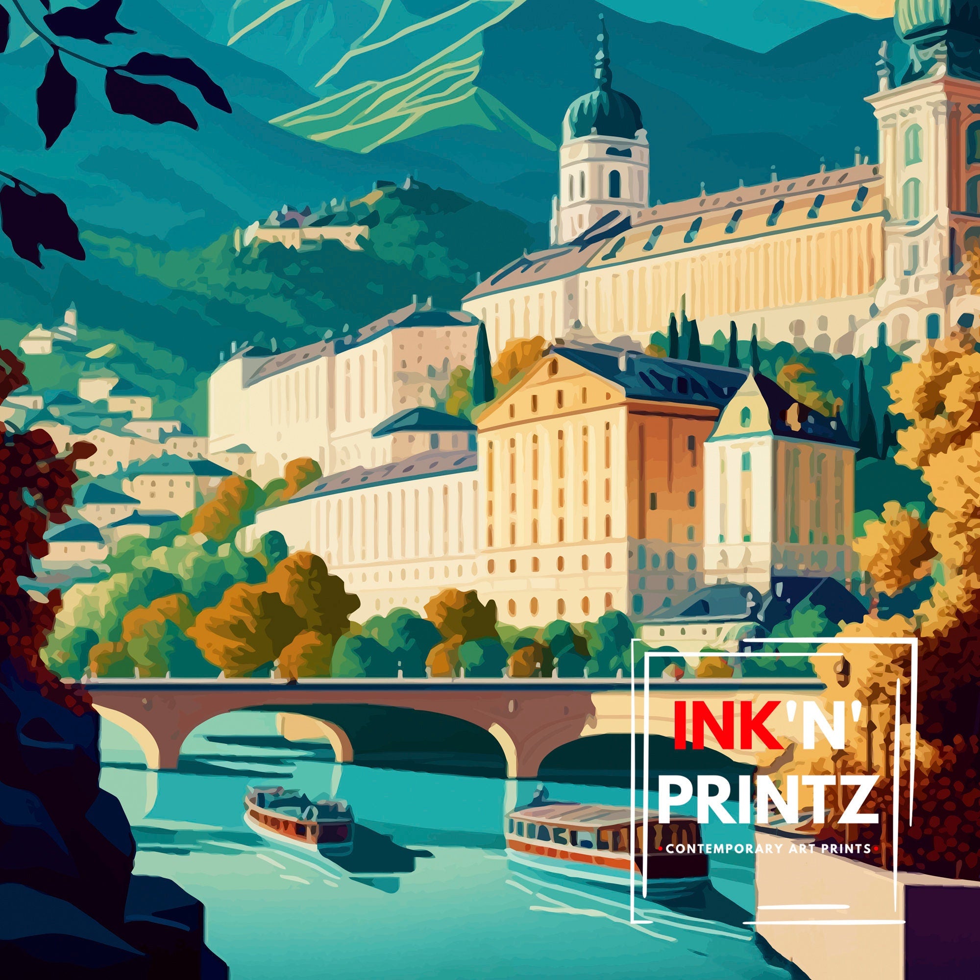 Salzburg Austria Travel Poster, City Illustration Art Print