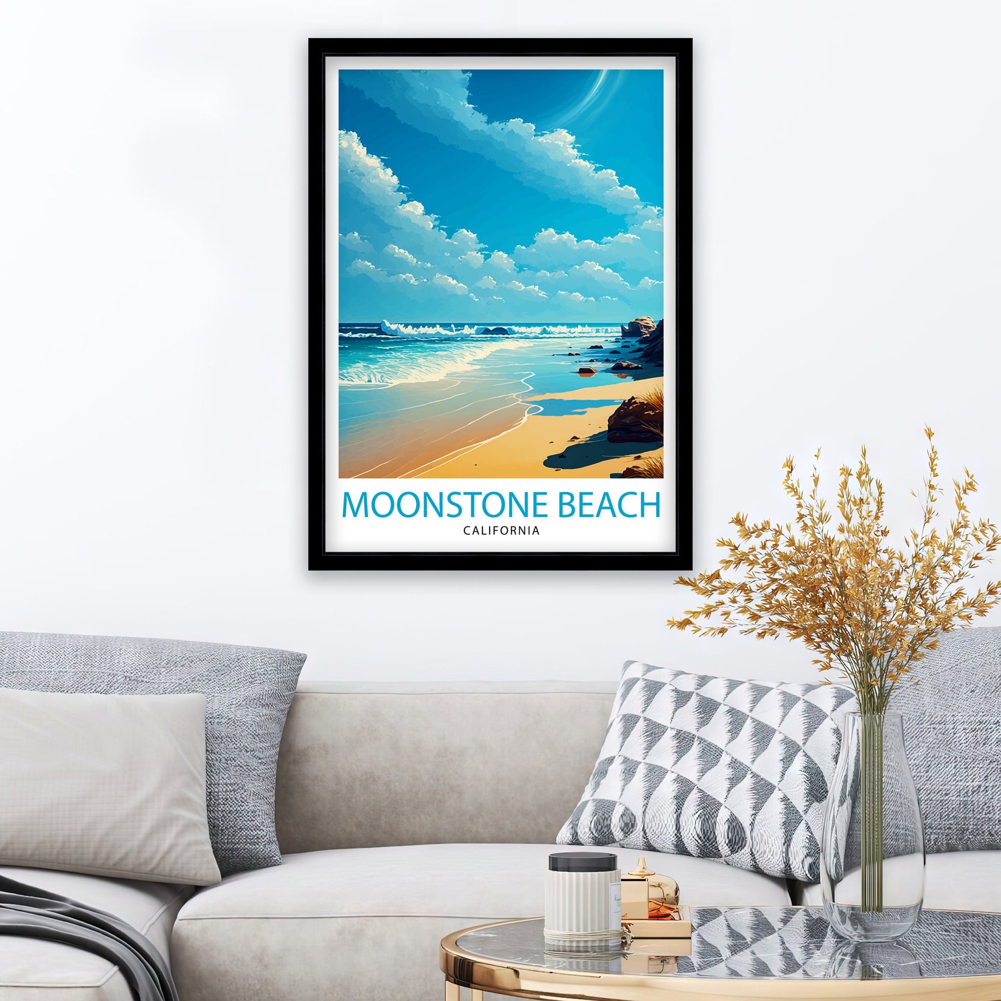 Moonstone Beach California Art Print | Coastal Travel Poster