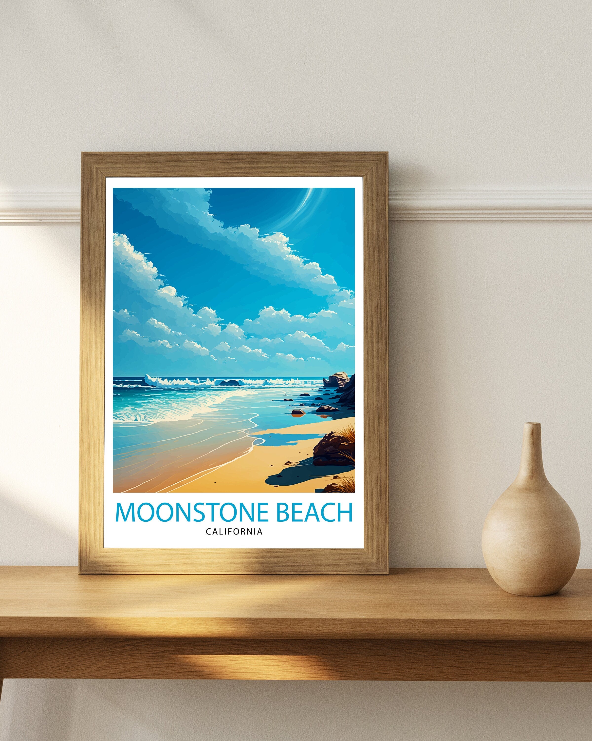 Moonstone Beach California Art Print | Coastal Travel Poster