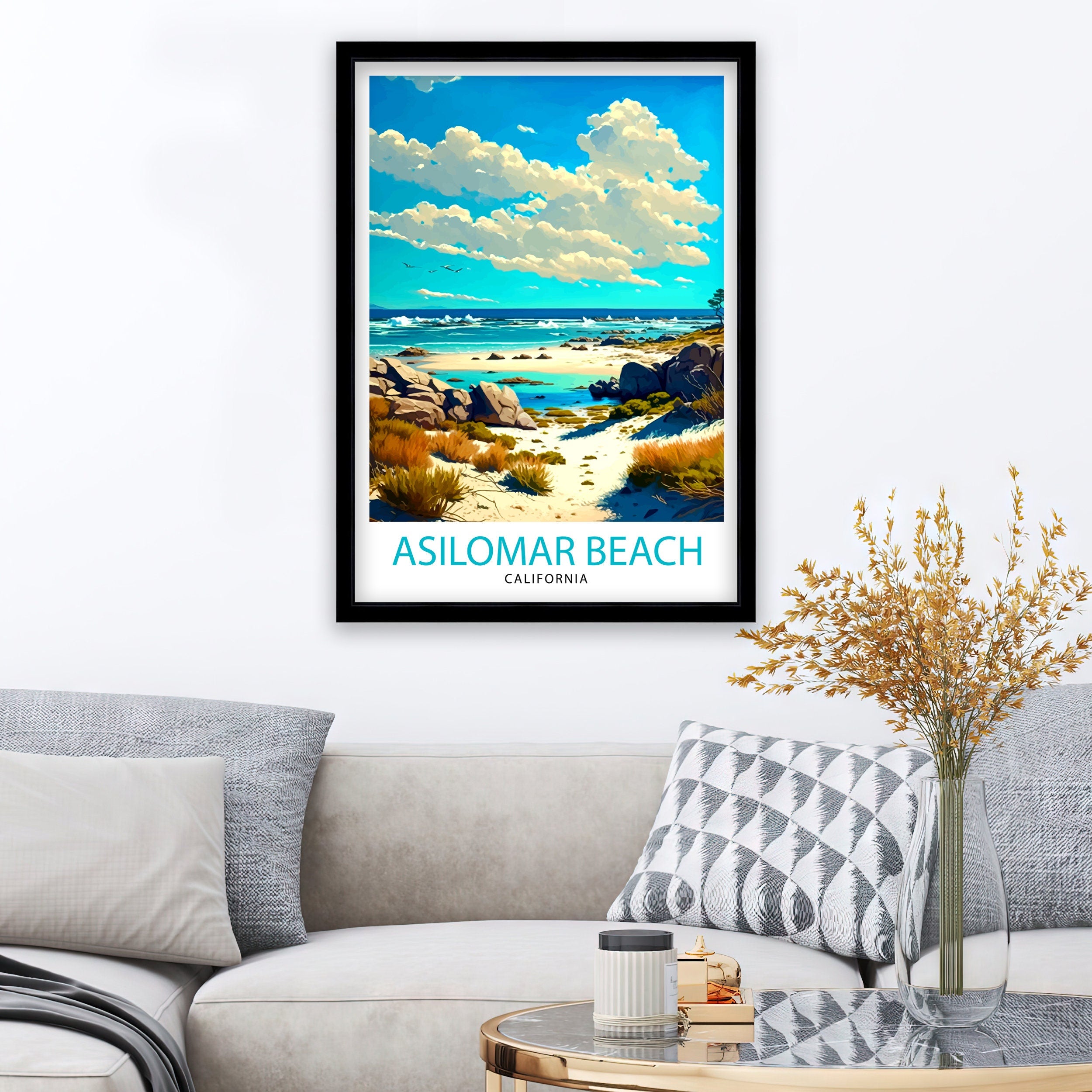 Asilomar Beach California Art Print | Coastal Travel Poster