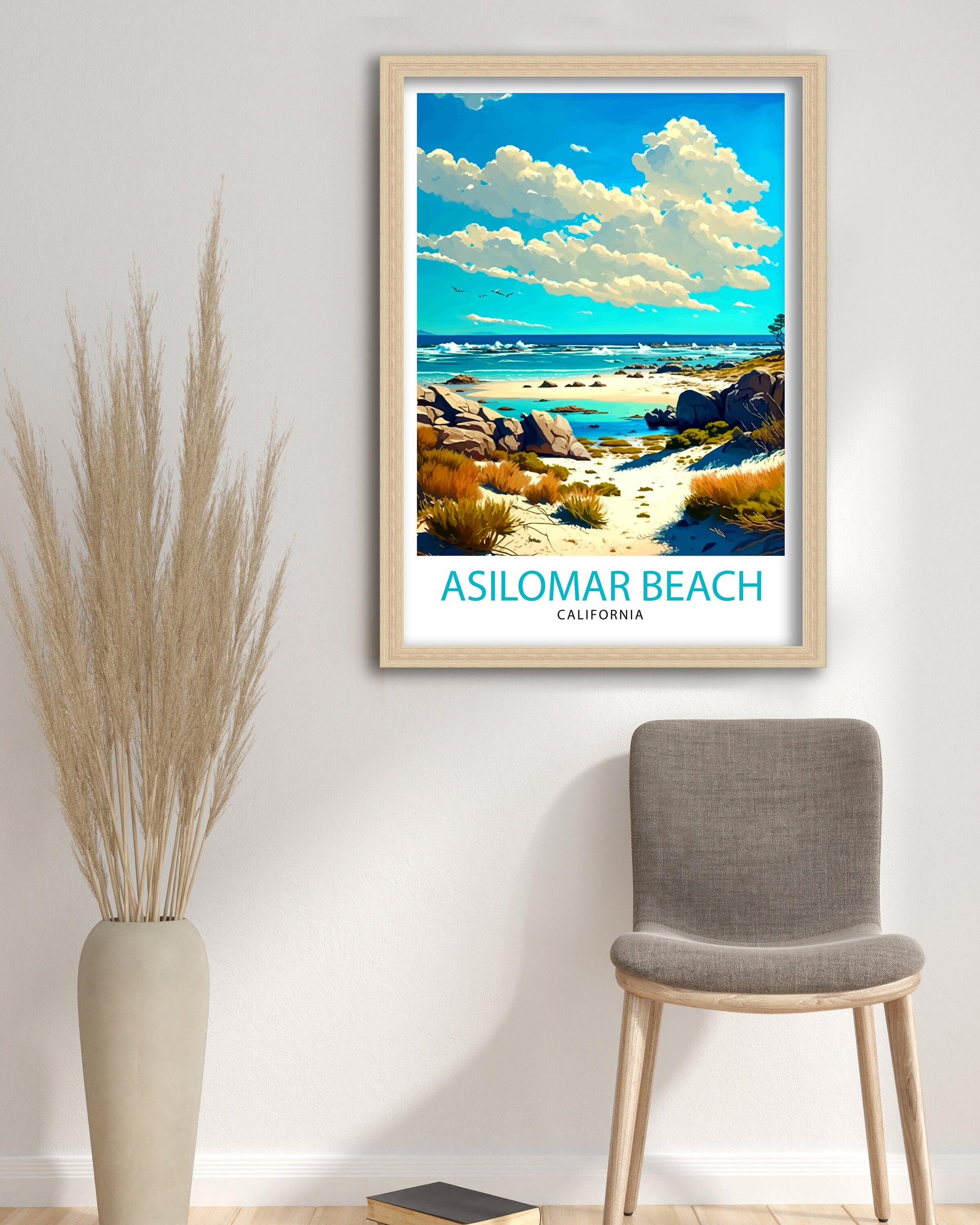Asilomar Beach California Art Print | Coastal Travel Poster
