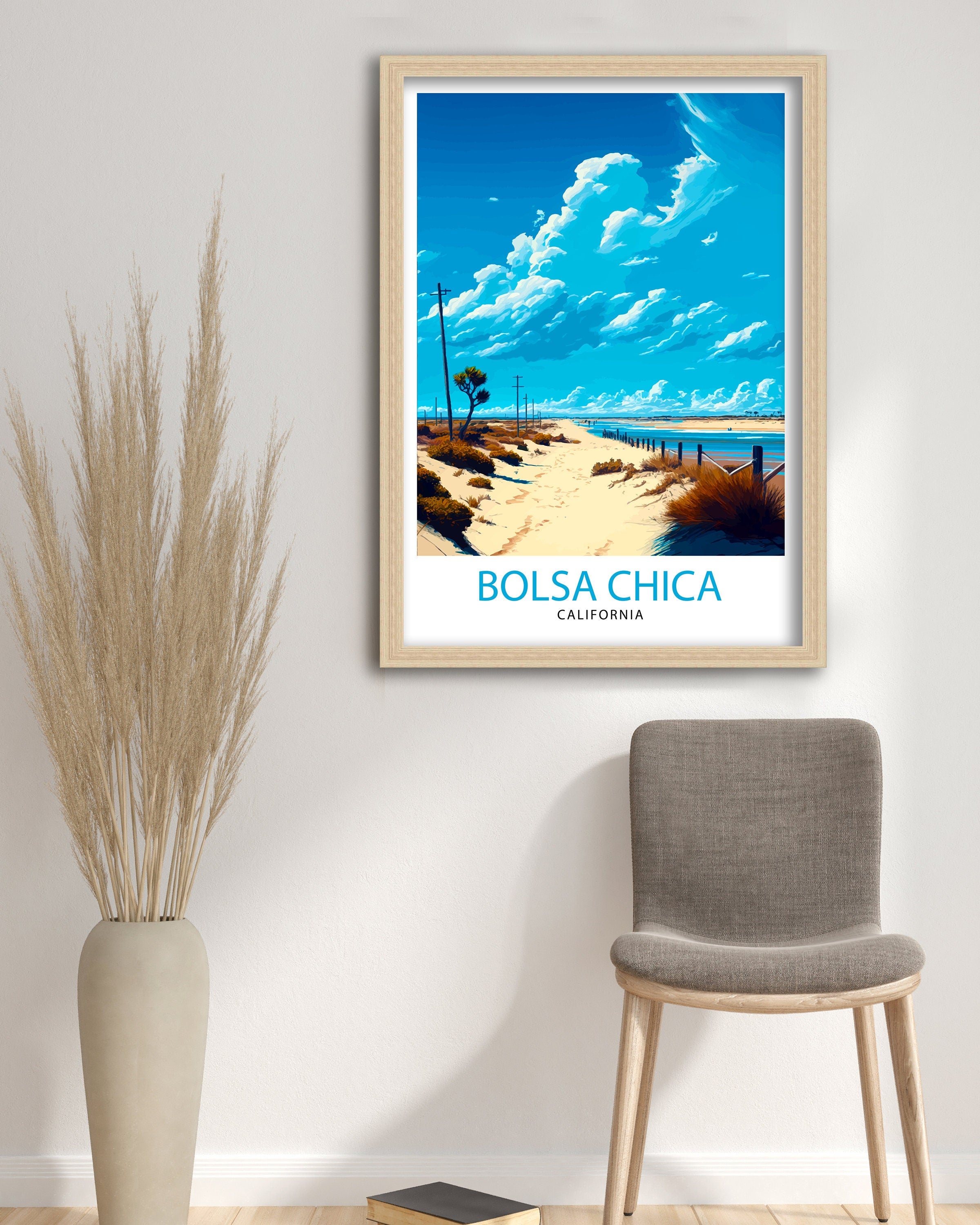 Bolsa Chica Beach California Travel Print| Beach Wall Art Coastal Home Decor California Beach Print Surfing Poster, Beach Photography