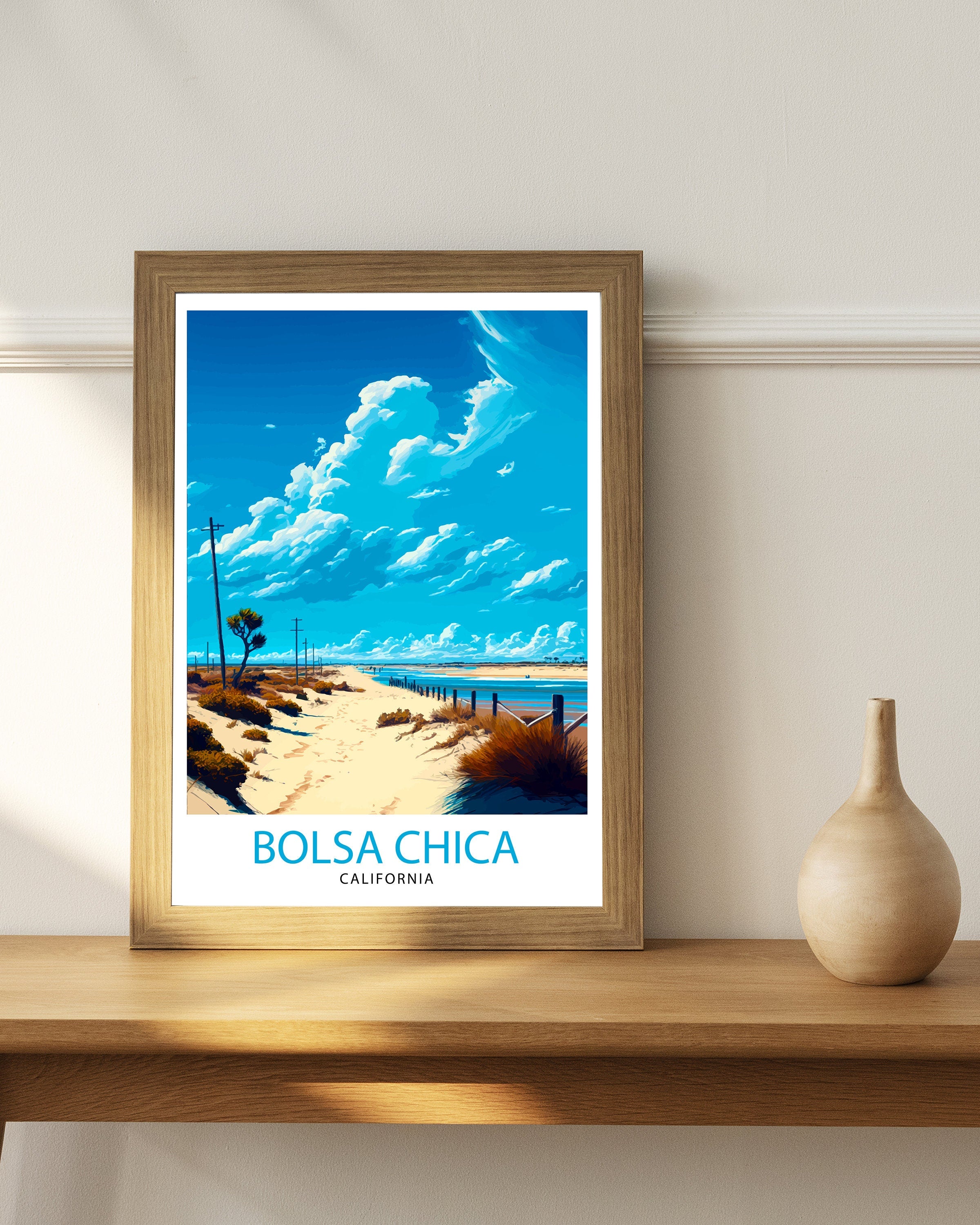 Bolsa Chica Beach California Travel Print| Beach Wall Art Coastal Home Decor California Beach Print Surfing Poster, Beach Photography