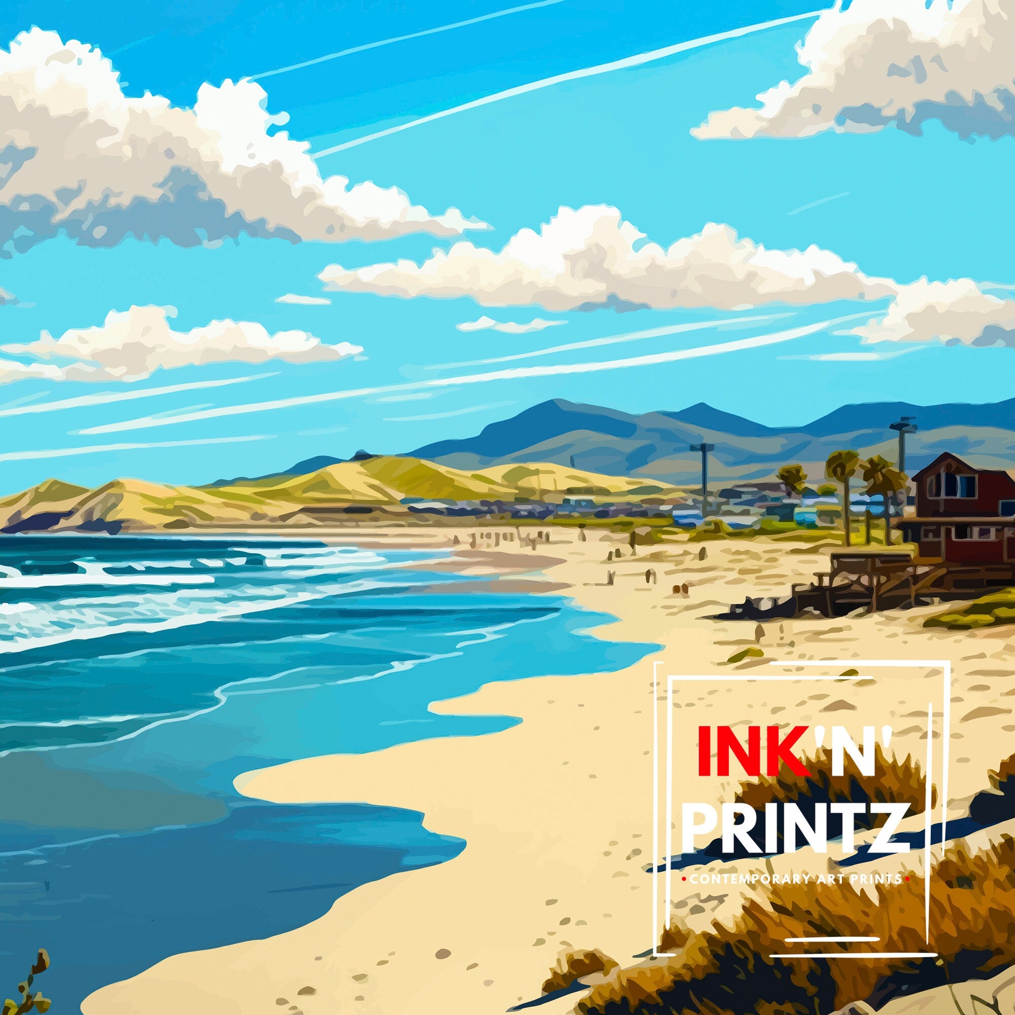 Cayucos Beach California Travel Print| Cayucos Wall Art Cayucos Home Decor California Beach Illustration Travel Poster Gift for Cayucos