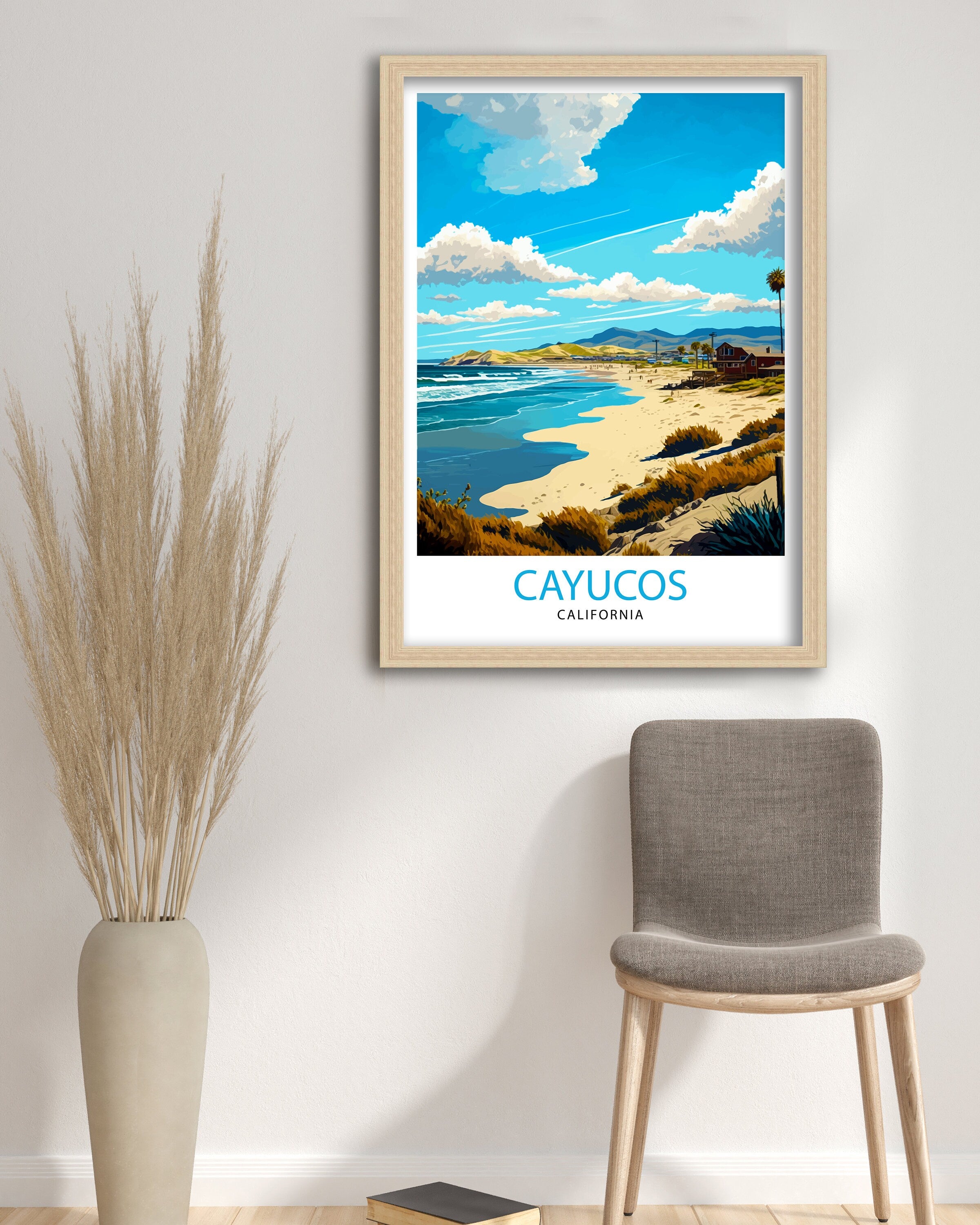 Cayucos Beach California Travel Print| Cayucos Wall Art Cayucos Home Decor California Beach Illustration Travel Poster Gift for Cayucos
