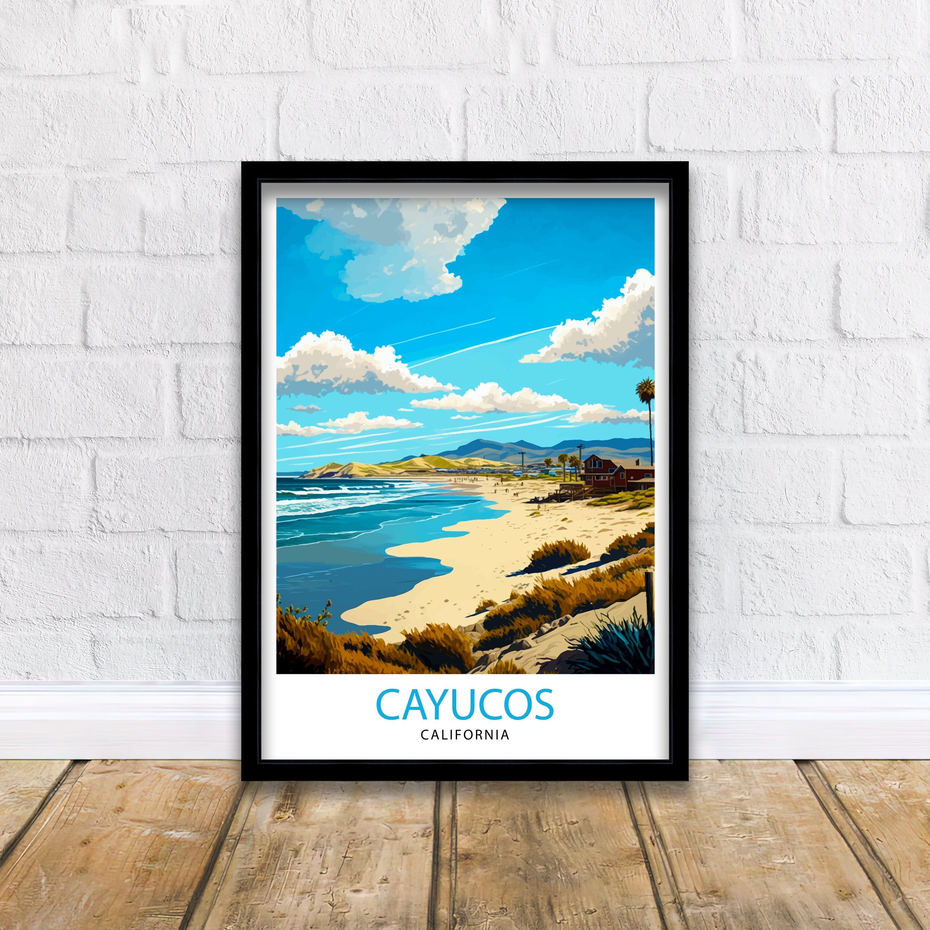 Cayucos Beach California Travel Print| Cayucos Wall Art Cayucos Home Decor California Beach Illustration Travel Poster Gift for Cayucos