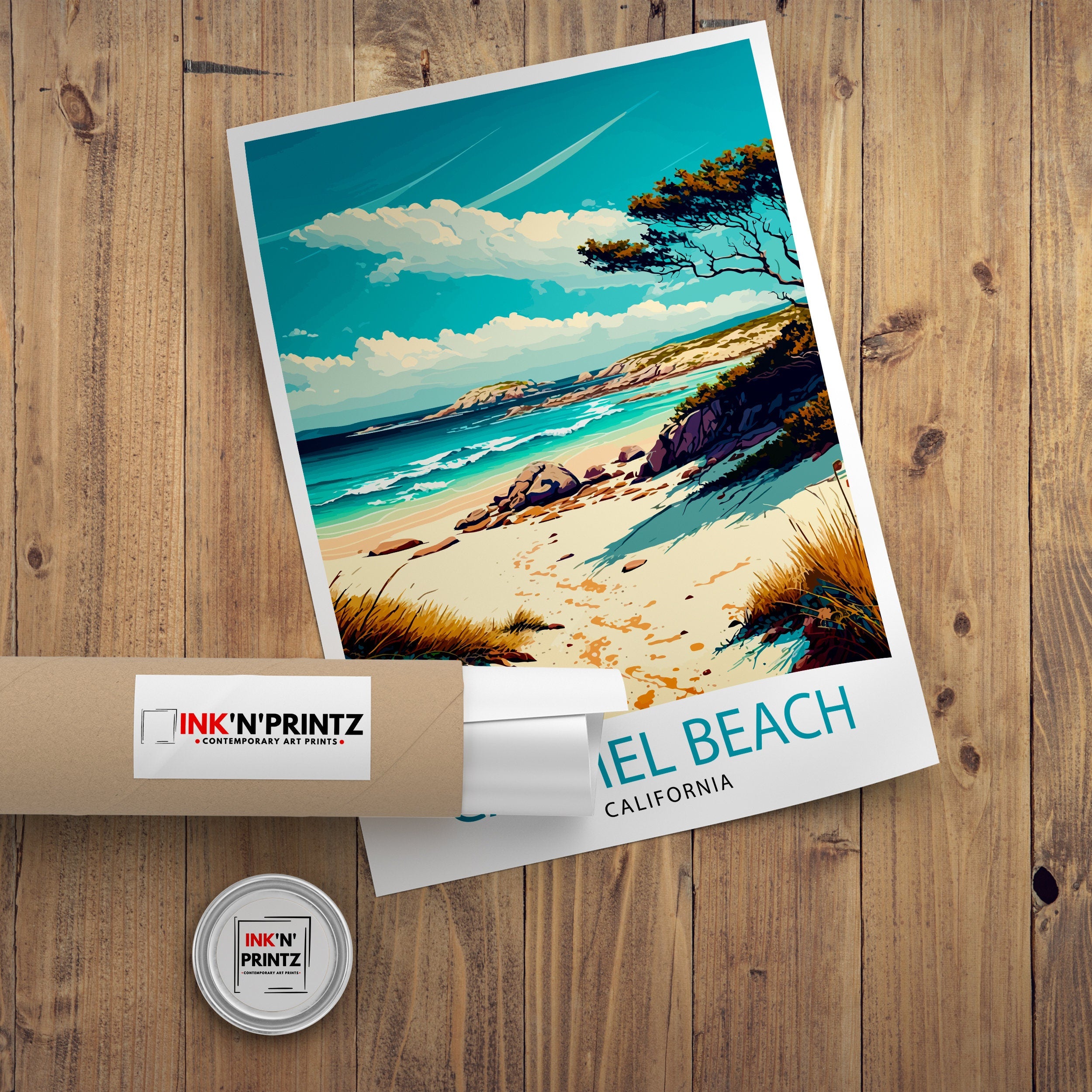 Carmel Beach California Travel Print|Wall Decor Home Living Decor California Illustration Travel Poster Gift For California Home Decor