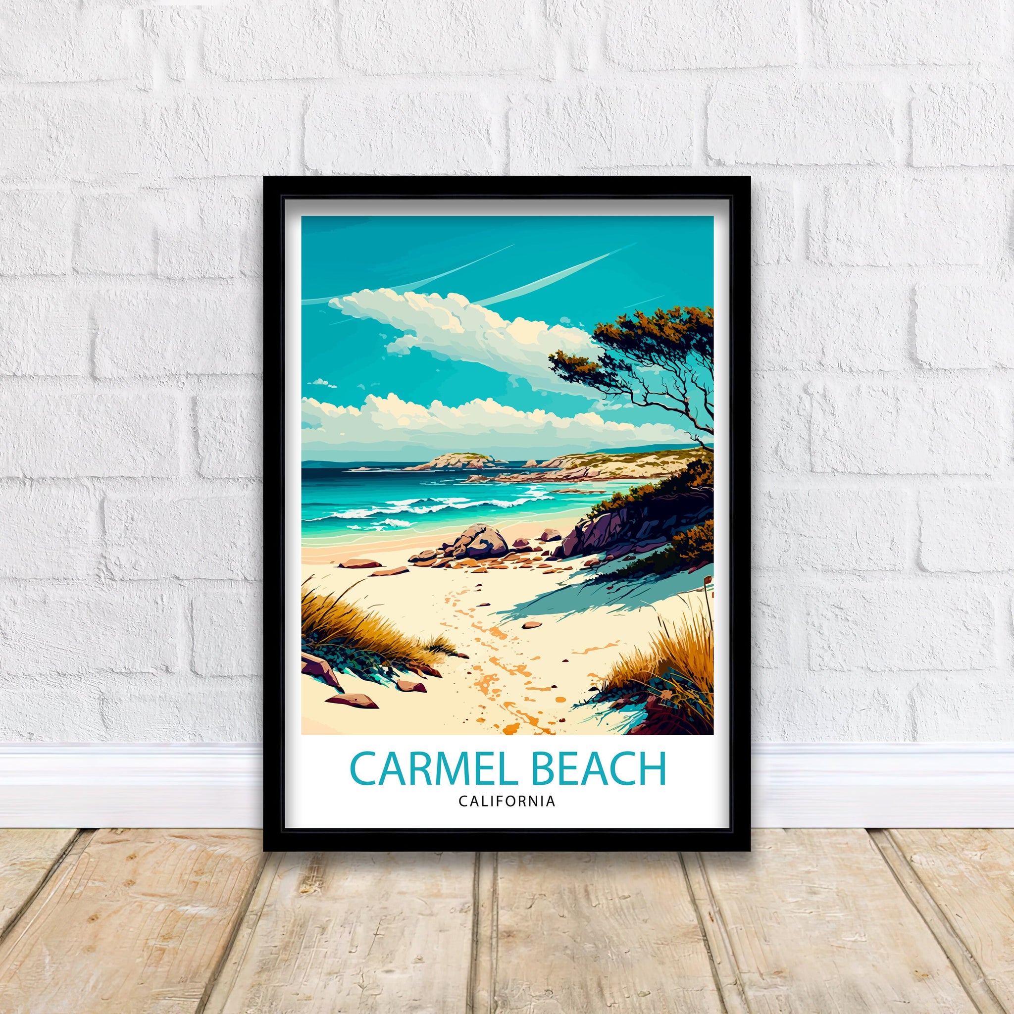 Carmel Beach California Travel Print|Wall Decor Home Living Decor California Illustration Travel Poster Gift For California Home Decor