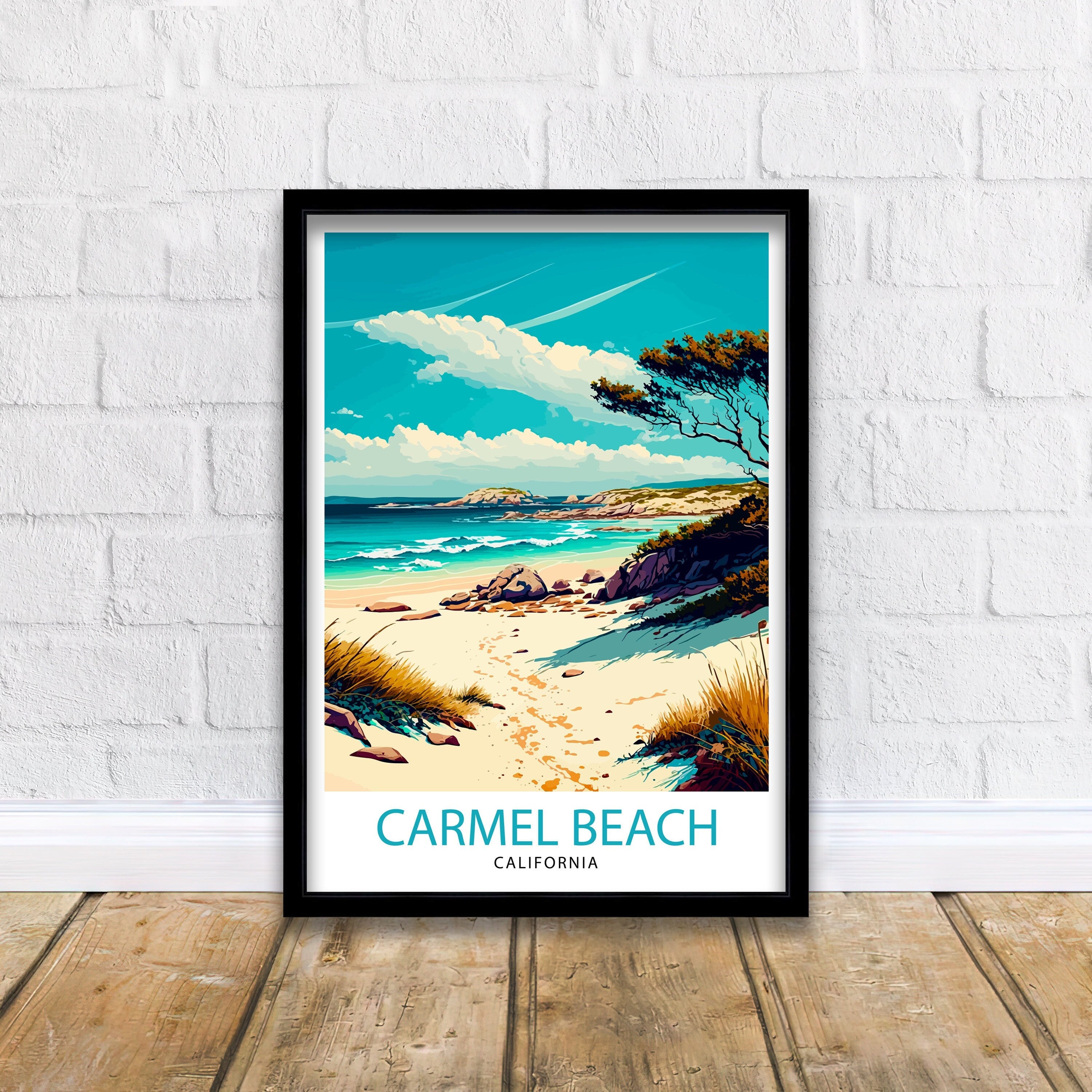 Carmel Beach California Travel Print|Wall Decor Home Living Decor California Illustration Travel Poster Gift For California Home Decor