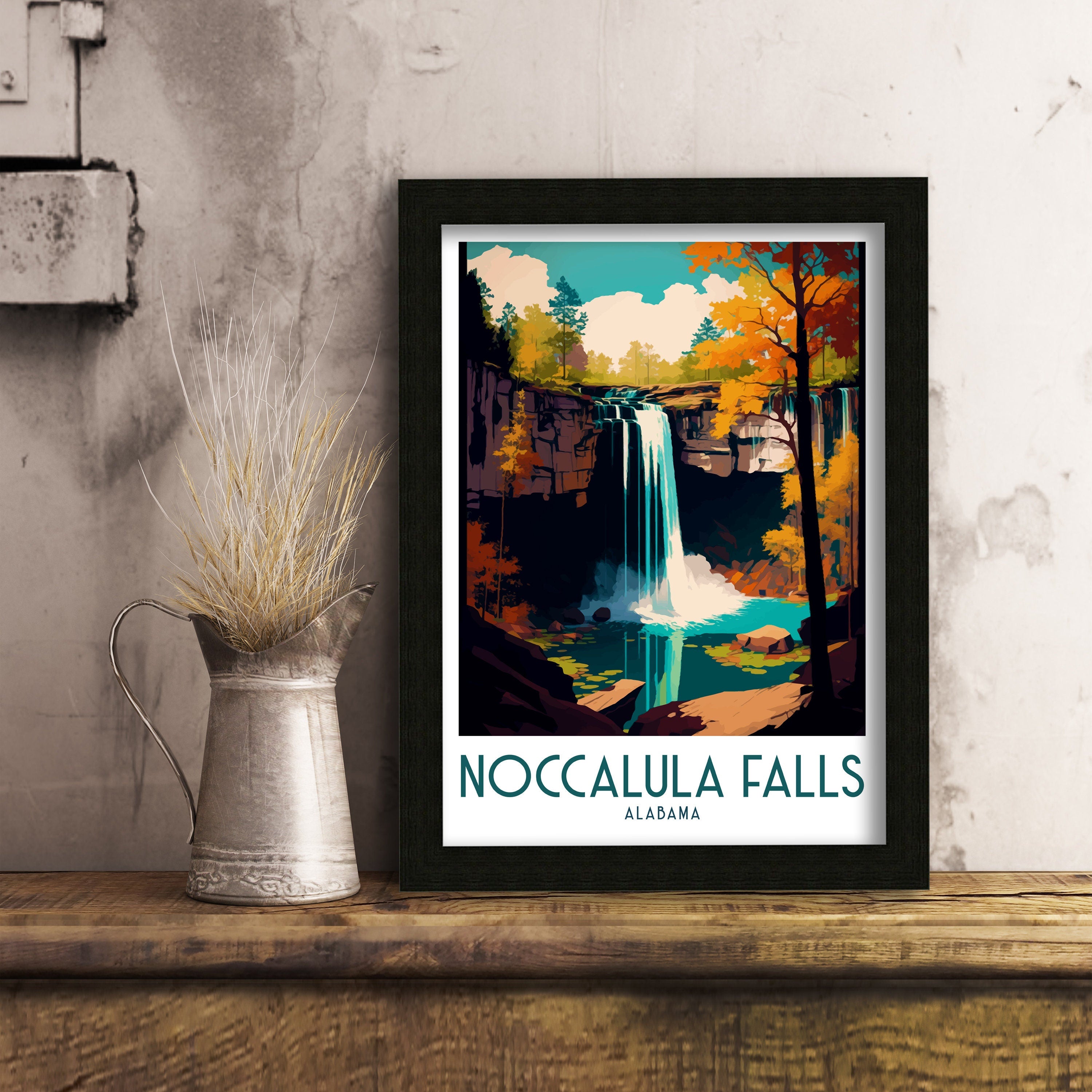 Noccalula Falls Travel Print Alabama Wall Art Noccalula Falls Home Decor Noccalula Falls Illustration Travel Poster Gift For Noccalula Falls