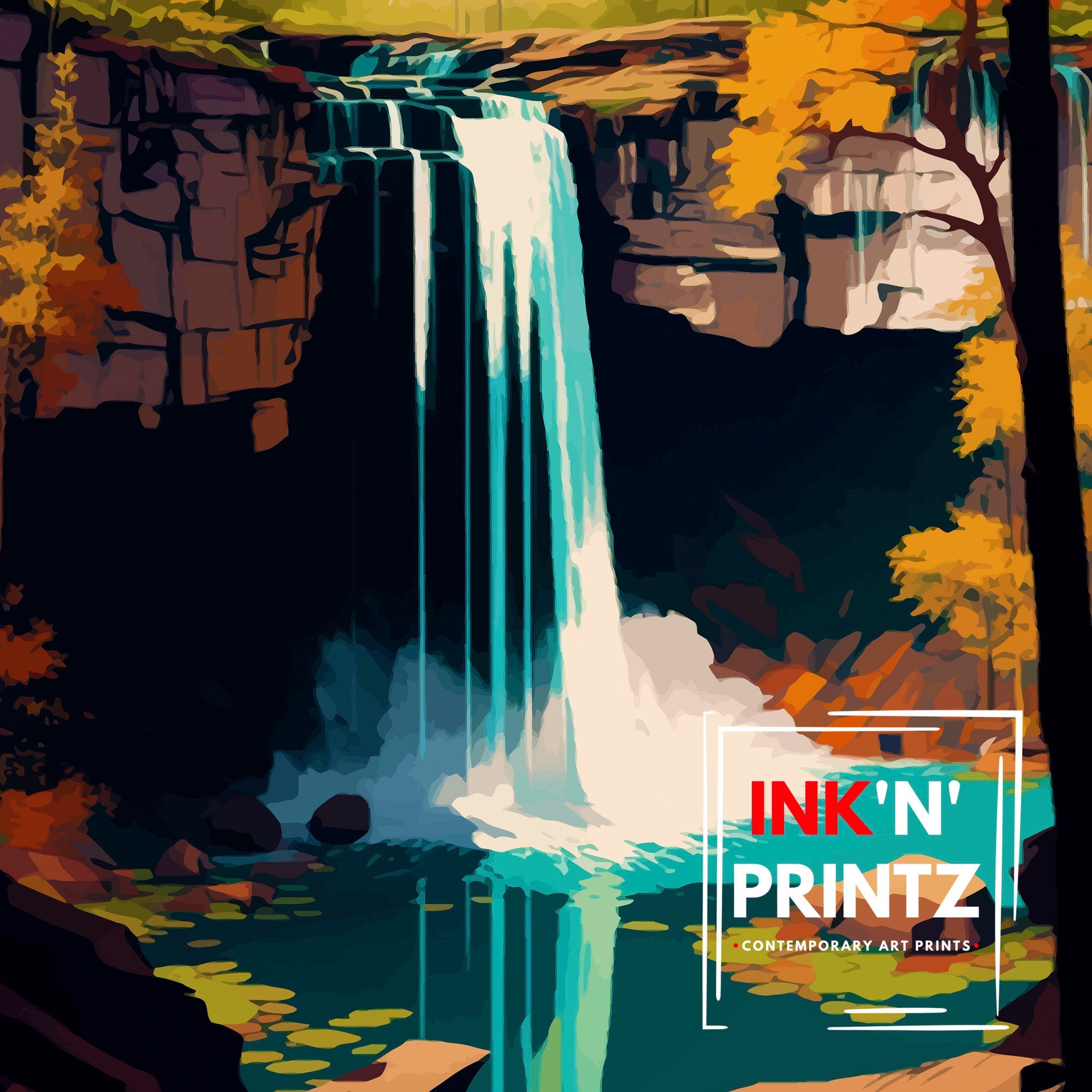 Noccalula Falls Travel Print Alabama Wall Art Noccalula Falls Home Decor Noccalula Falls Illustration Travel Poster Gift For Noccalula Falls