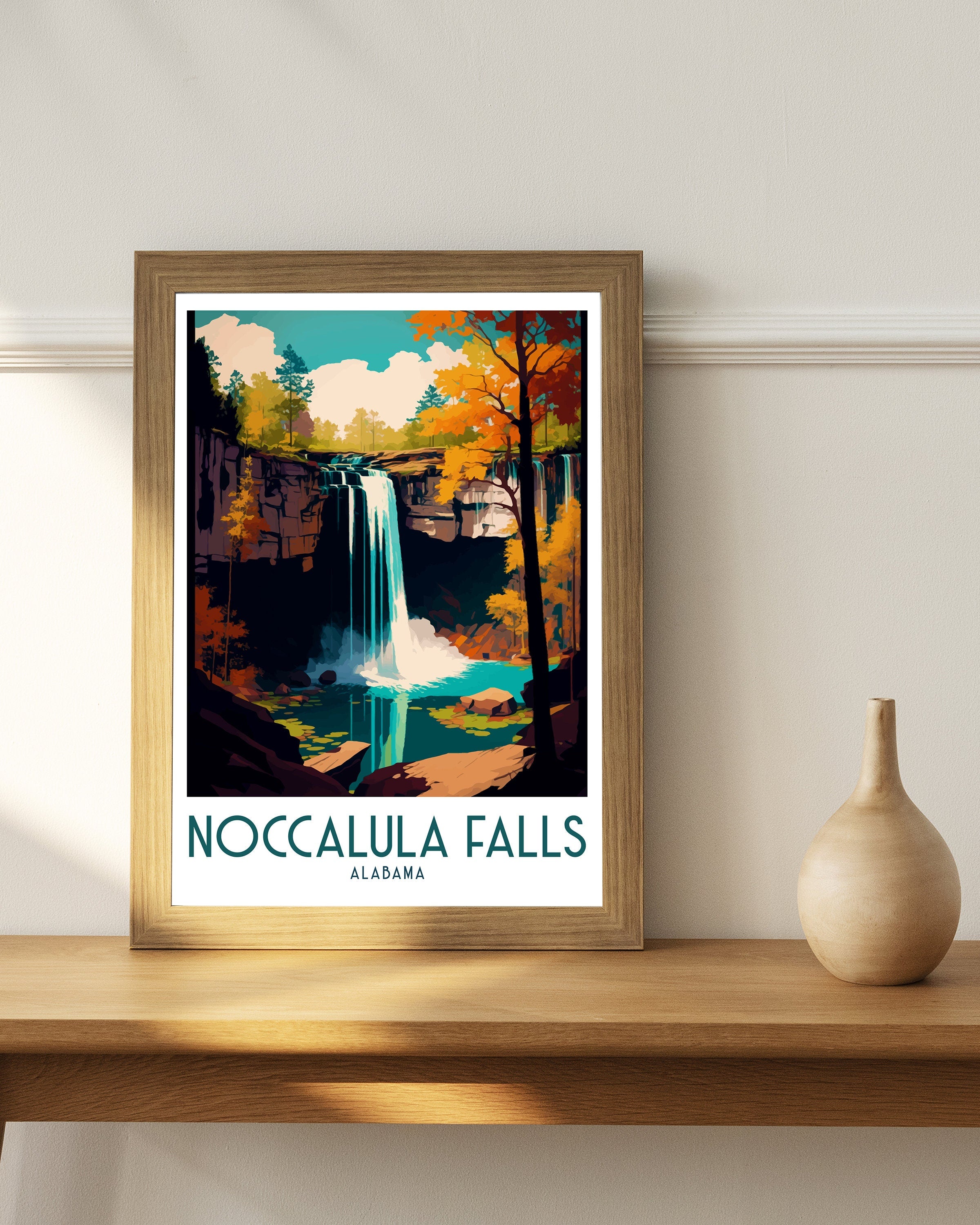 Noccalula Falls Travel Print Alabama Wall Art Noccalula Falls Home Decor Noccalula Falls Illustration Travel Poster Gift For Noccalula Falls