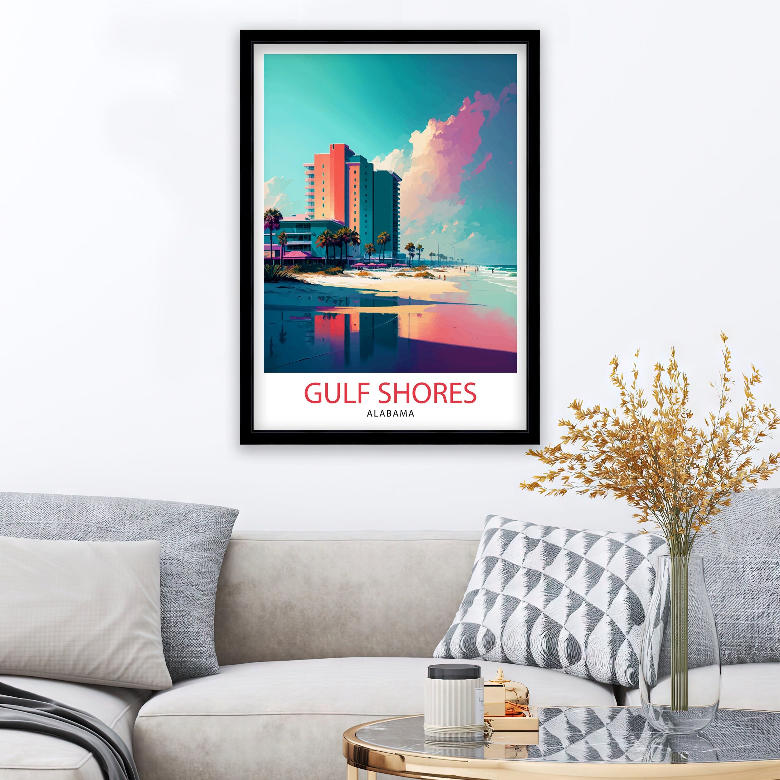 Gulf Shores Alabama Travel Print| Gulf Shores Wall Art Gulf Shores Home Decor Gulf Shores Illustration Travel Poster Gift for Gulf Shores