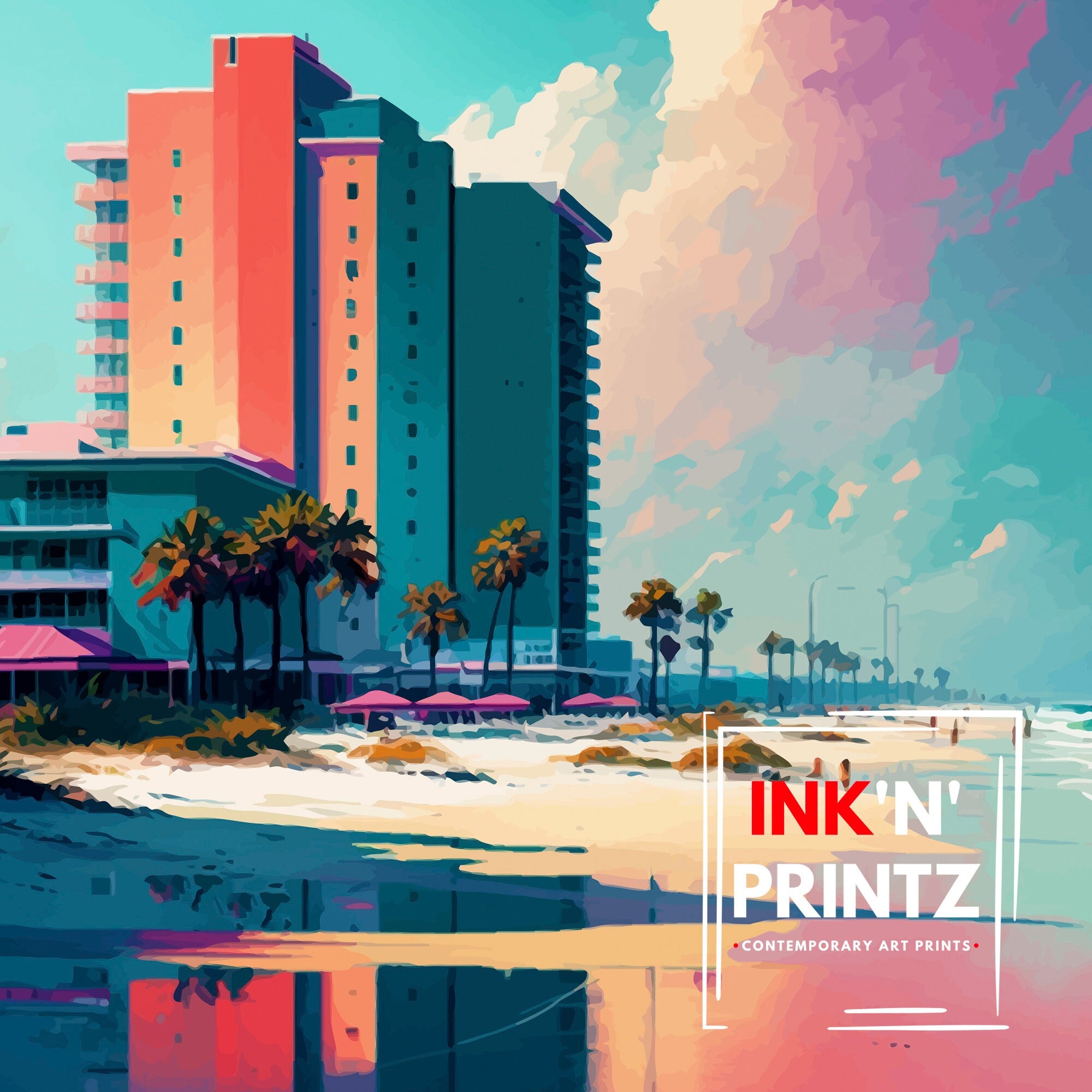 Gulf Shores Alabama Travel Print| Gulf Shores Wall Art Gulf Shores Home Decor Gulf Shores Illustration Travel Poster Gift for Gulf Shores