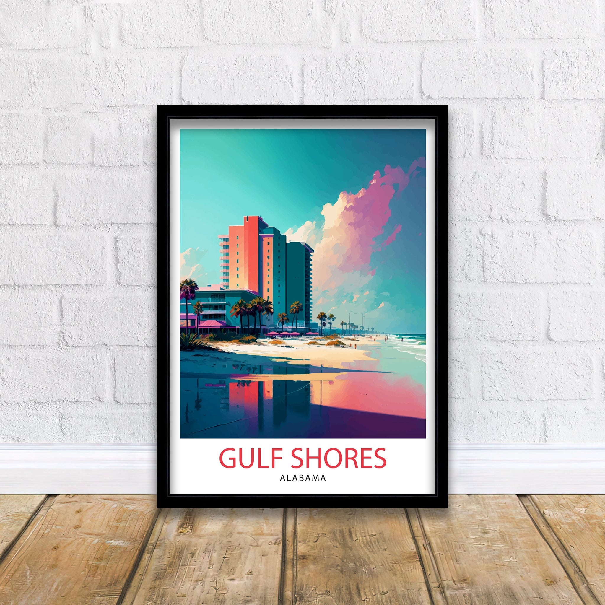 Gulf Shores Alabama Travel Print| Gulf Shores Wall Art Gulf Shores Home Decor Gulf Shores Illustration Travel Poster Gift for Gulf Shores