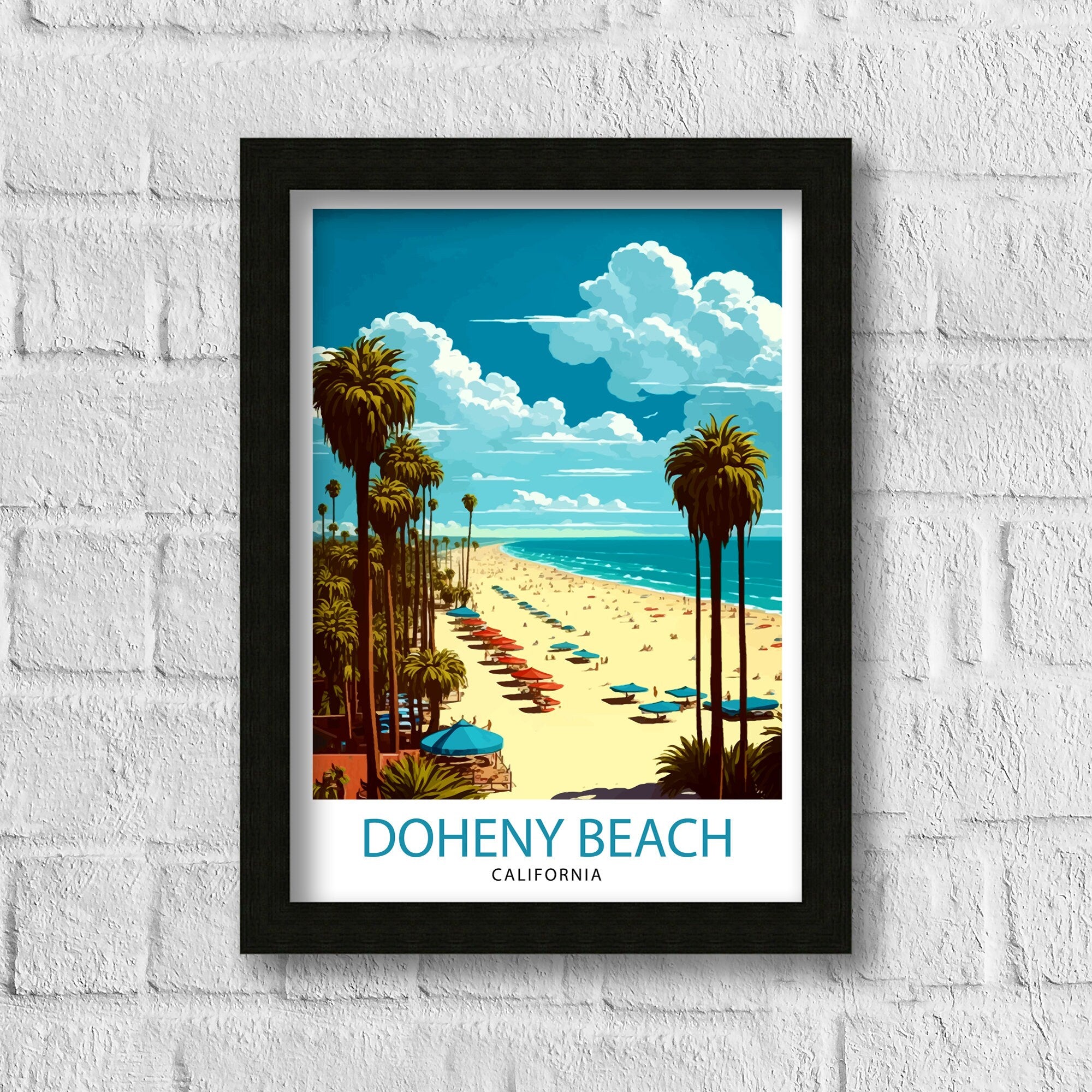 Doheny Beach California Travel Print, Doheny Beach Wall Decor, Doheny Beach Home Living Decor, Doheny Beach Illustration Travel Poster, Gift