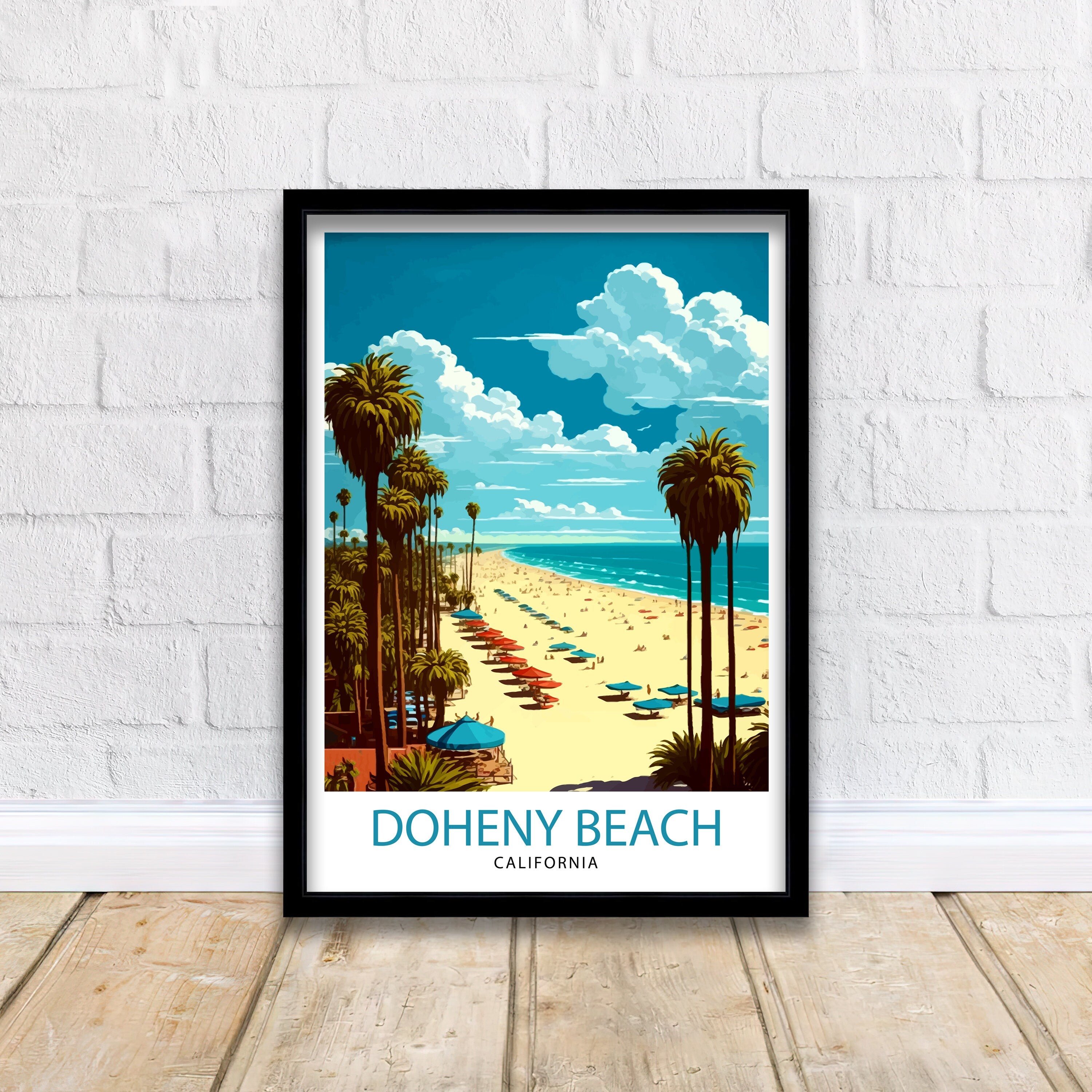 Doheny Beach California Travel Print, Doheny Beach Wall Decor, Doheny Beach Home Living Decor, Doheny Beach Illustration Travel Poster, Gift