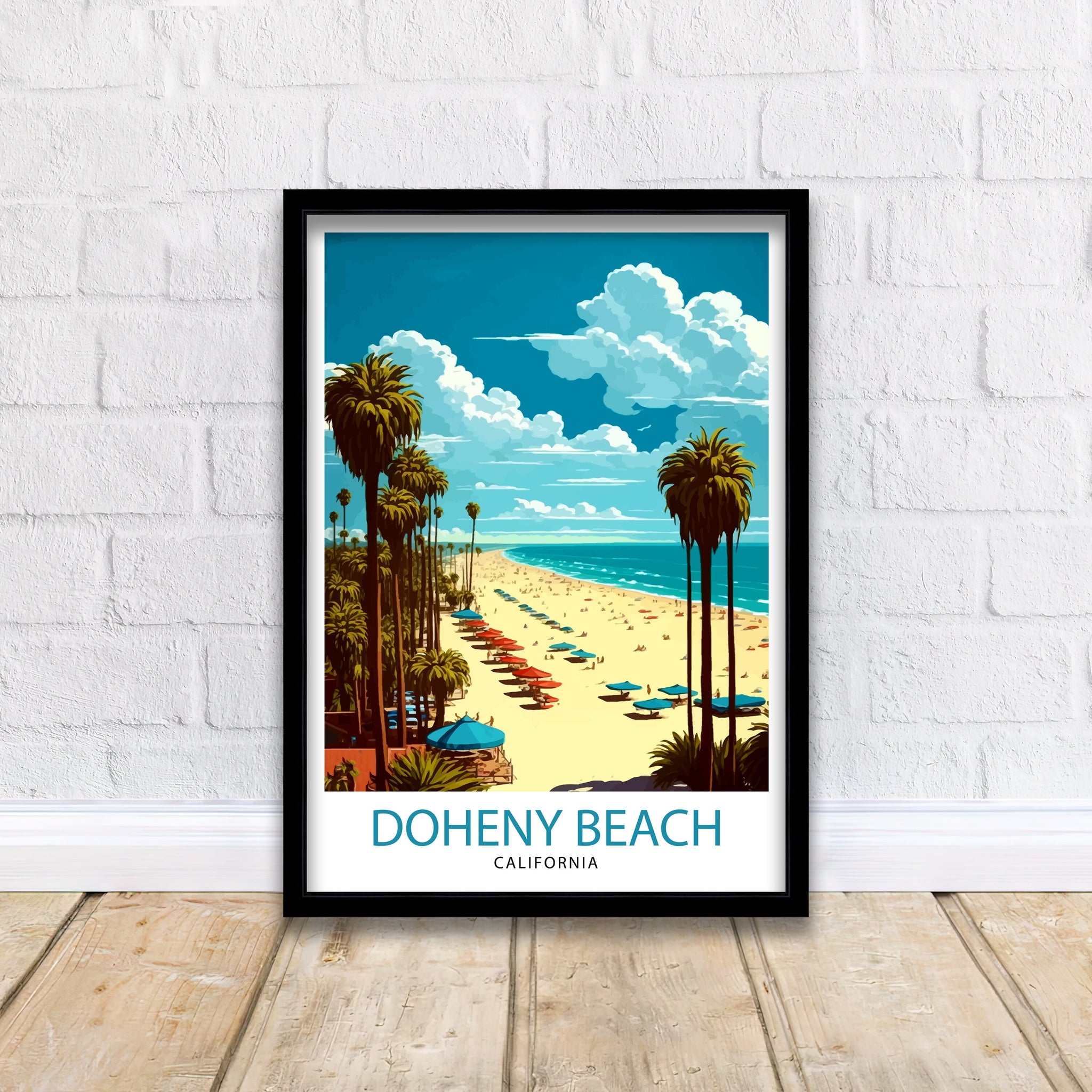 Doheny Beach California Travel Print, Doheny Beach Wall Decor, Doheny Beach Home Living Decor, Doheny Beach Illustration Travel Poster, Gift