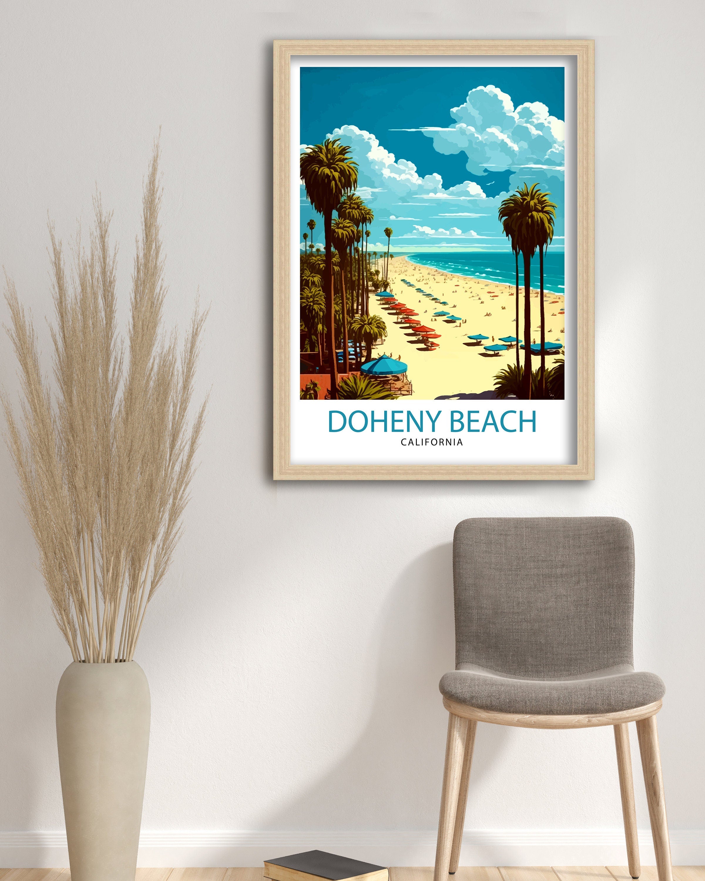 Doheny Beach California Travel Print, Doheny Beach Wall Decor, Doheny Beach Home Living Decor, Doheny Beach Illustration Travel Poster, Gift